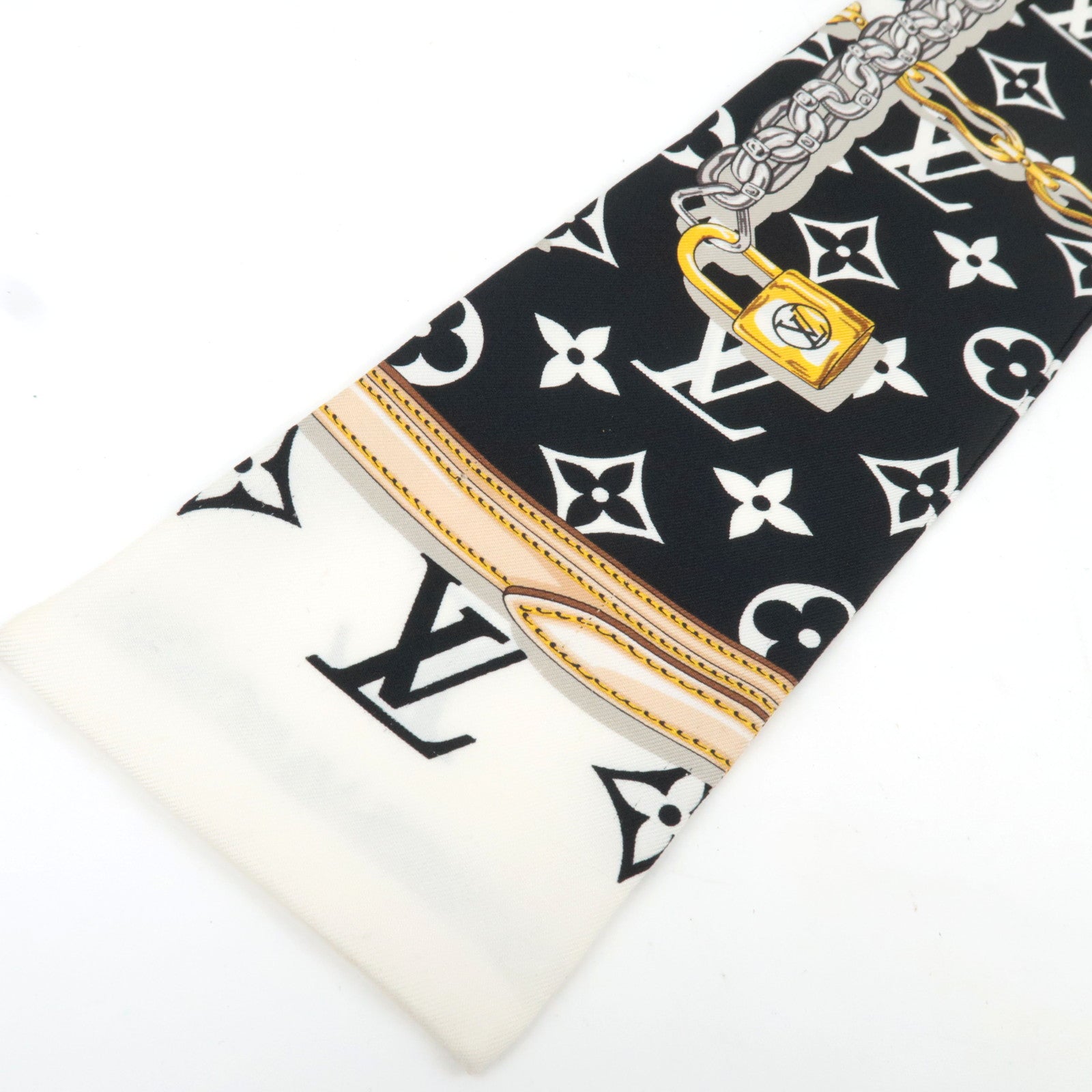 Louis Vuitton Bandeau Monogram Confidential Scarf 100% Silk Black White M78656