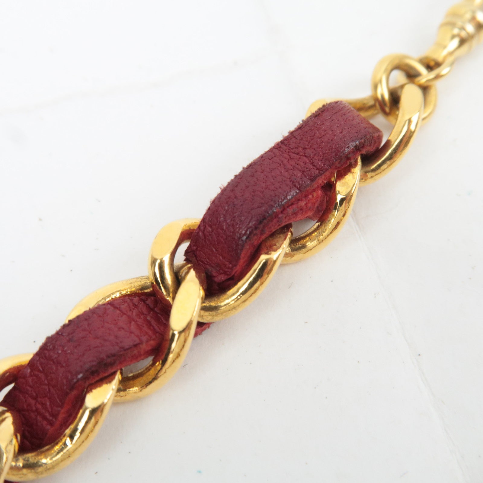 CHANEL Coco Mark 1984 Triple Chain Leather Belt Bordeaux Gold HDW Waist Around 83cm