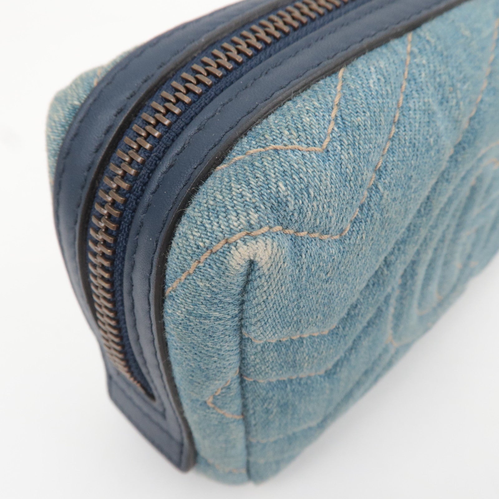 GUCCI GG Marmont Denim Pearl Cosmetic Pouch Blue 476165