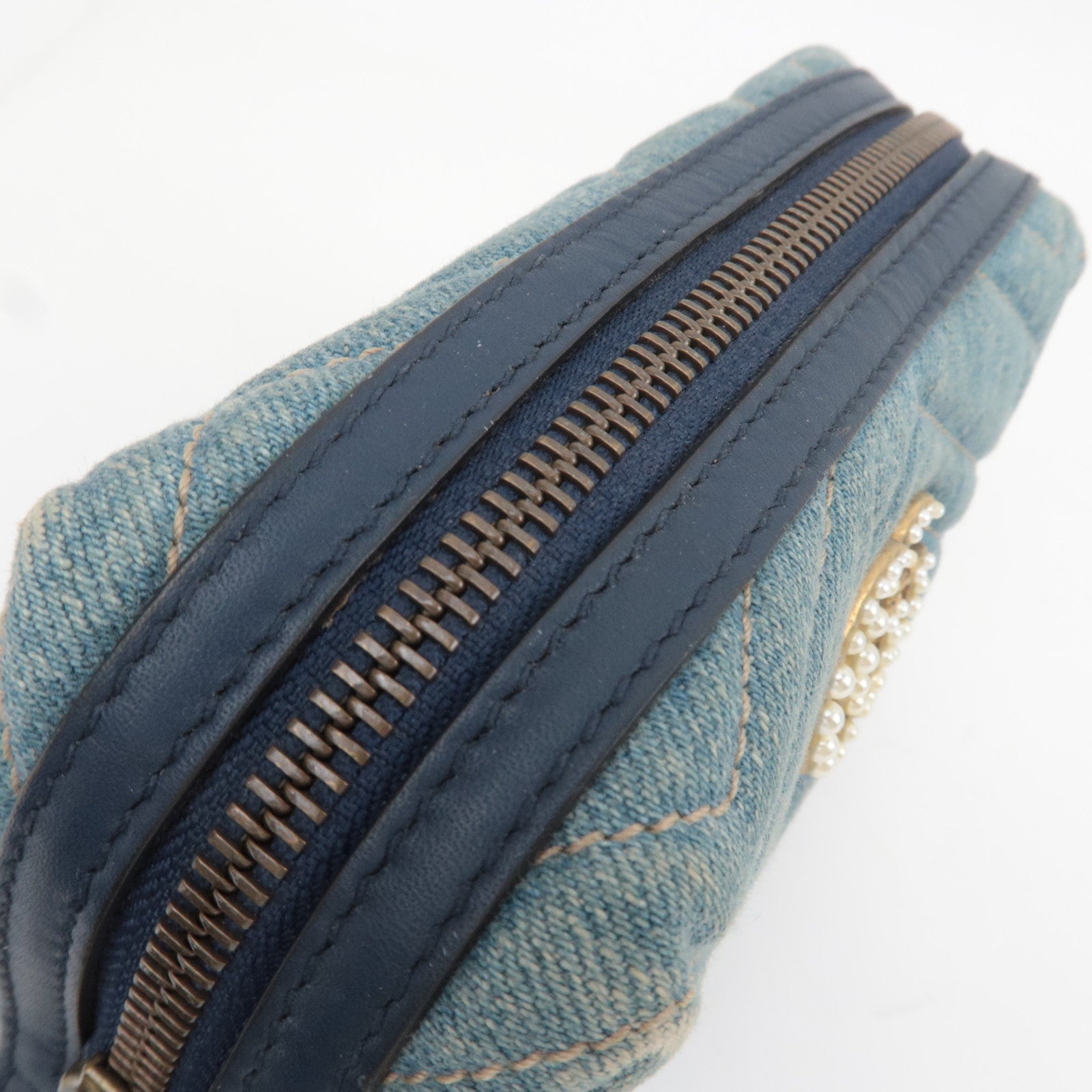 GUCCI GG Marmont Denim Pearl Cosmetic Pouch Blue 476165