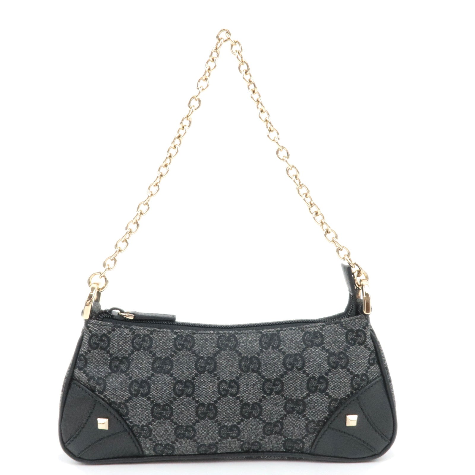 GUCCI GG Denim Chain Shoulder Bag Black 27238389461