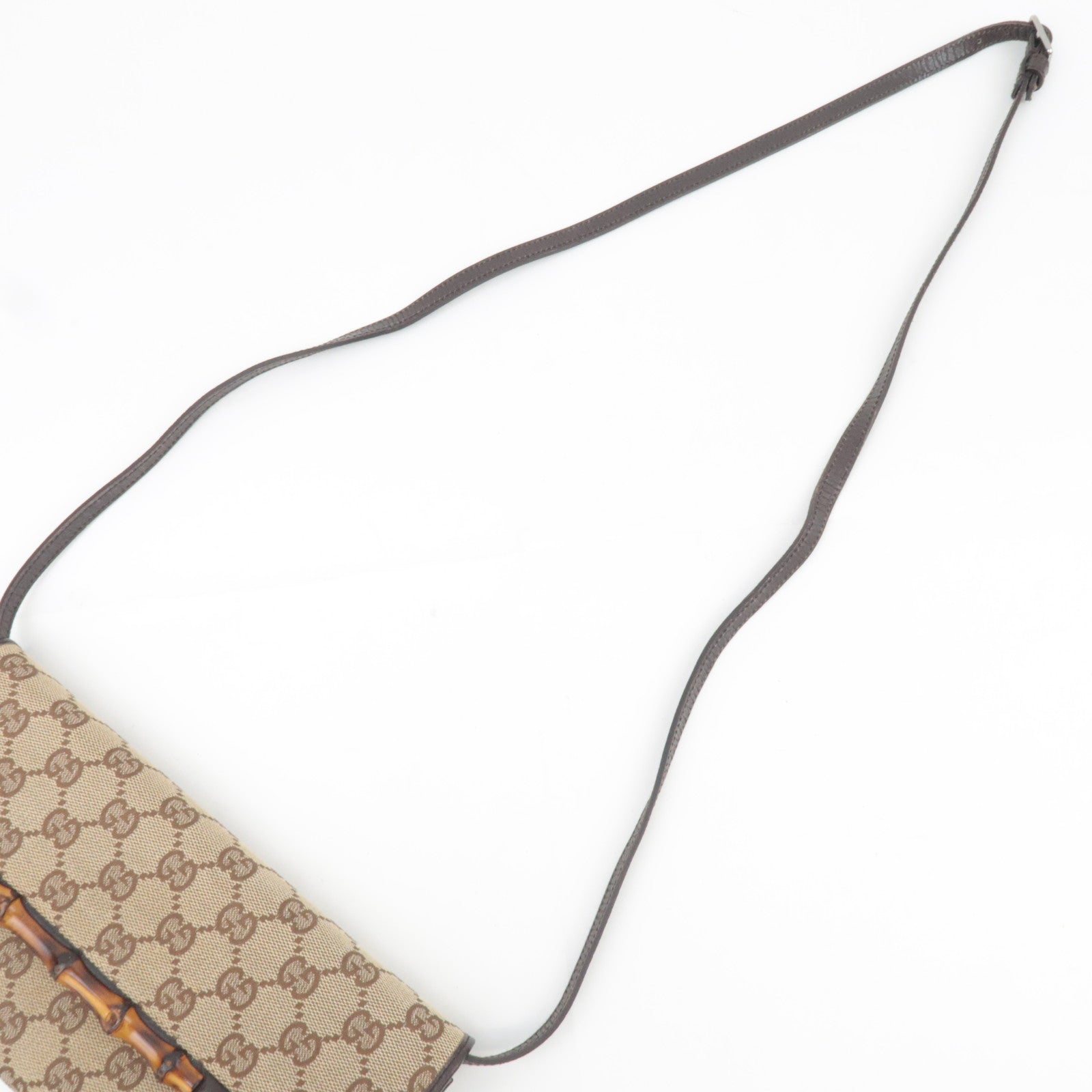 GUCCI Bamboo GG Canvas Shoulder Bag Brown 117594