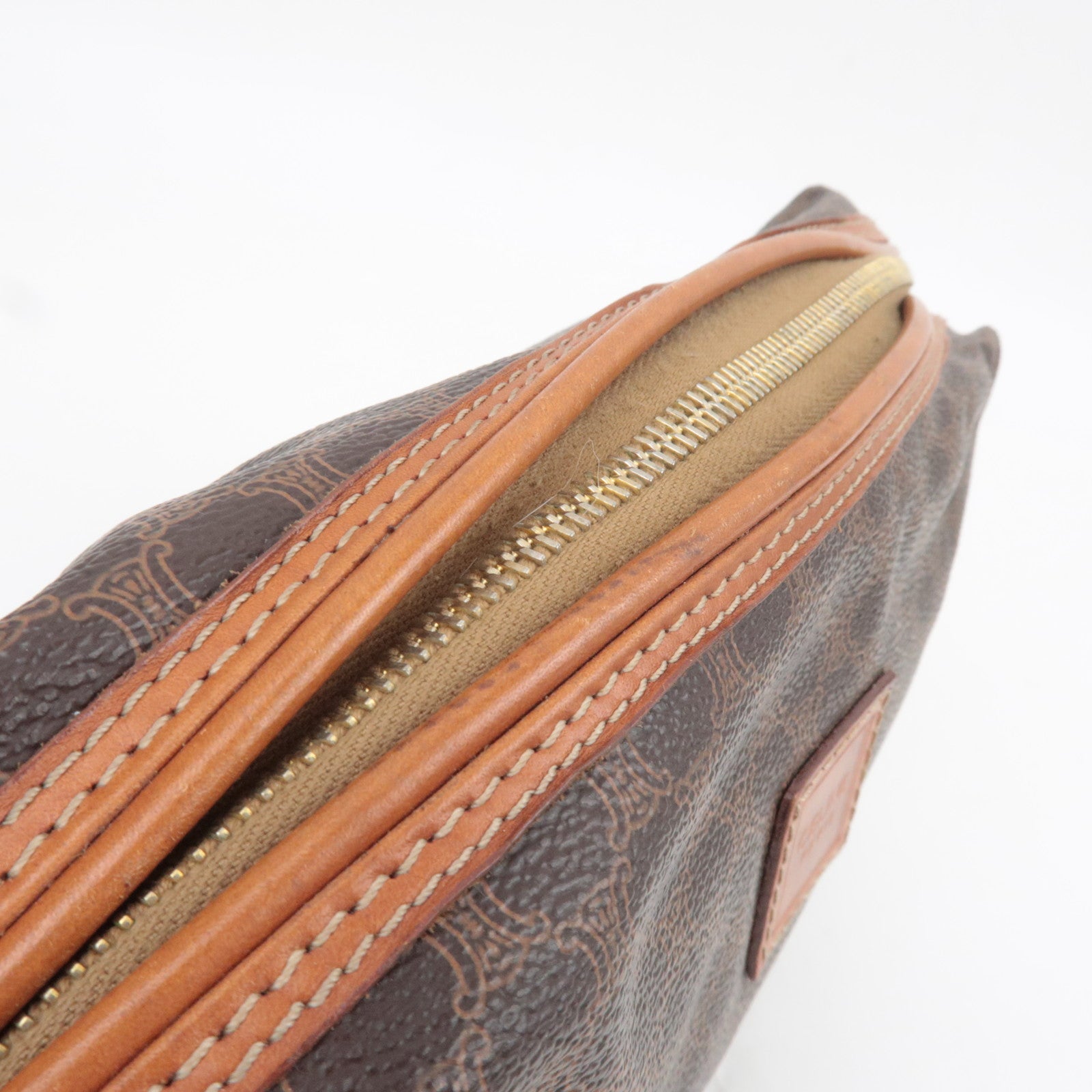 CELINE Macadam PVC Leather Cosmetic Pouch Brown