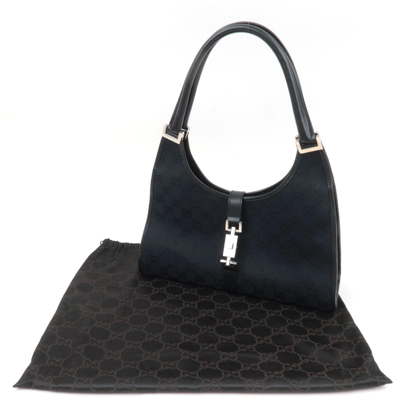 GUCCI Jackie GG Canvas Shoulder Bag Black 002.1067