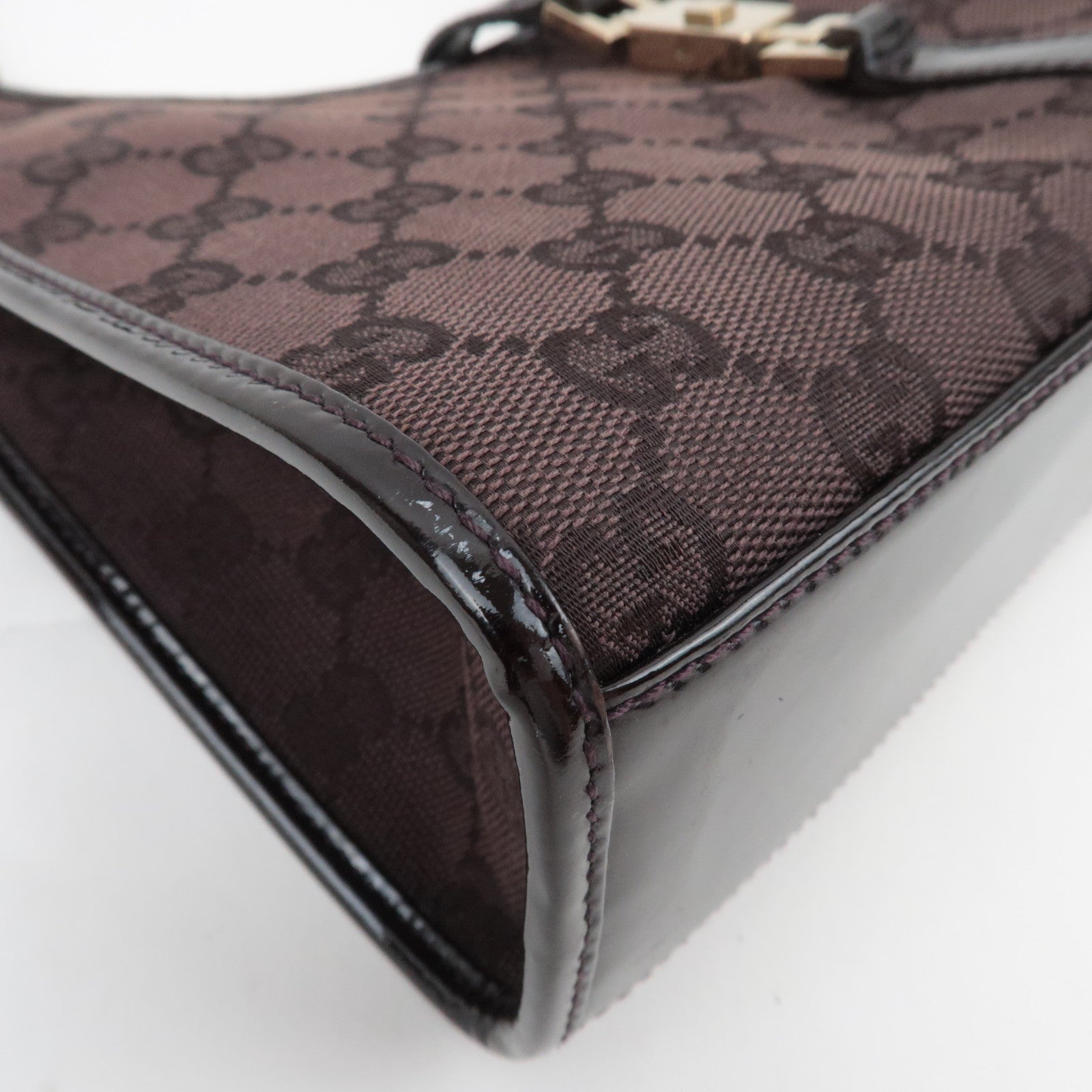 GUCCI Jackie GG Canvas Patent Shoulder Bag Brown 002.1068