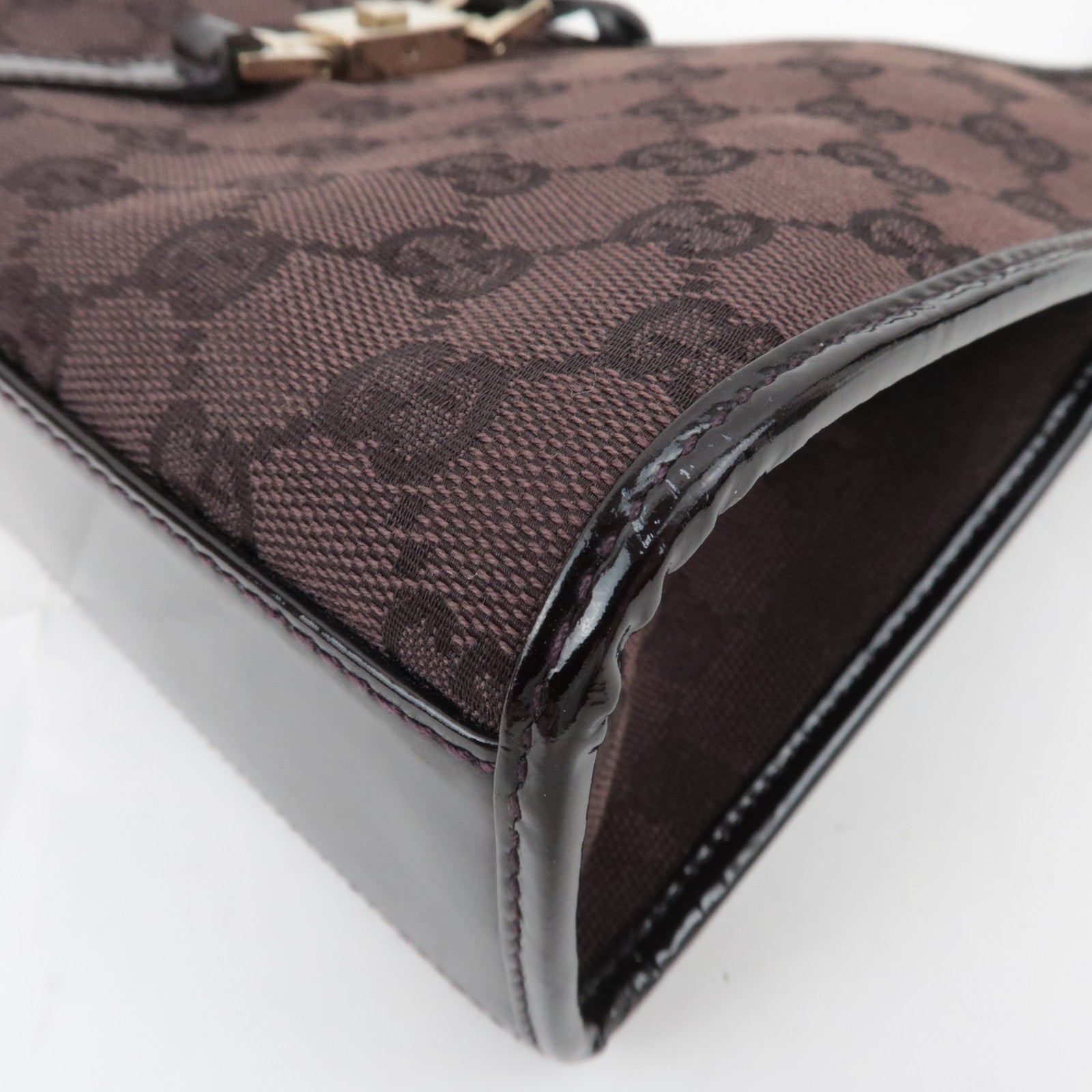 GUCCI Jackie GG Canvas Patent Shoulder Bag Brown 002.1068