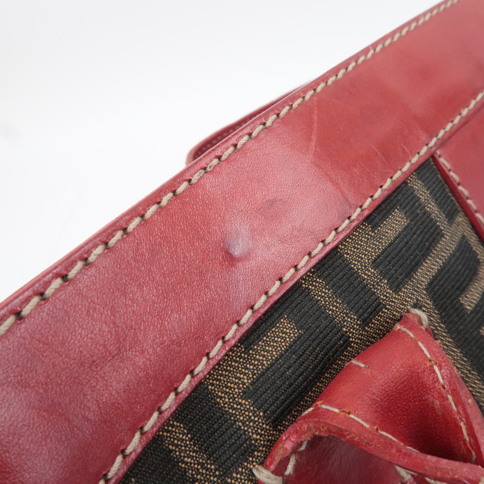 FENDI Zucca Canvas Leather Tote Bag Brown Black Red 8BH046