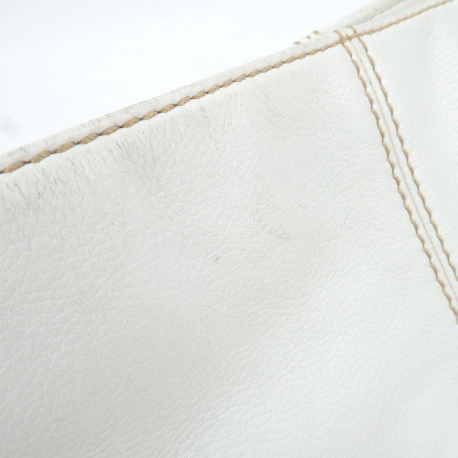 CHANEL Coco Mark Wood Chain Handle Leather Tote Bag White