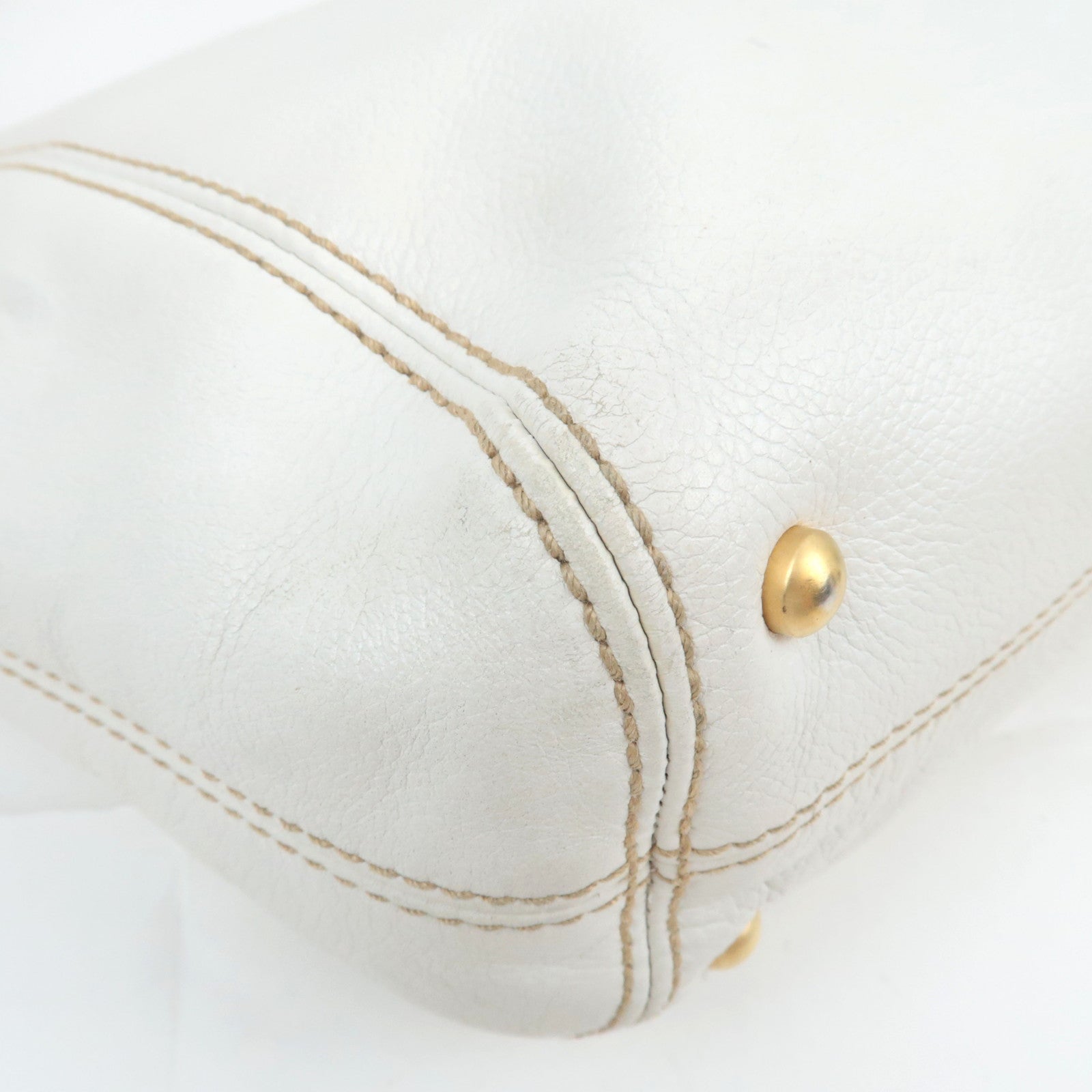 CHANEL Coco Mark Wood Chain Handle Leather Tote Bag White