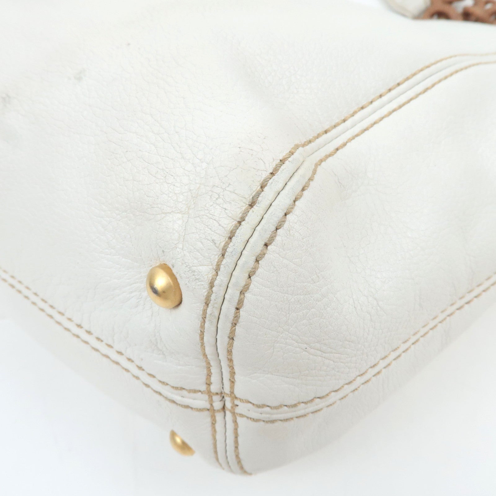 CHANEL Coco Mark Wood Chain Handle Leather Tote Bag White