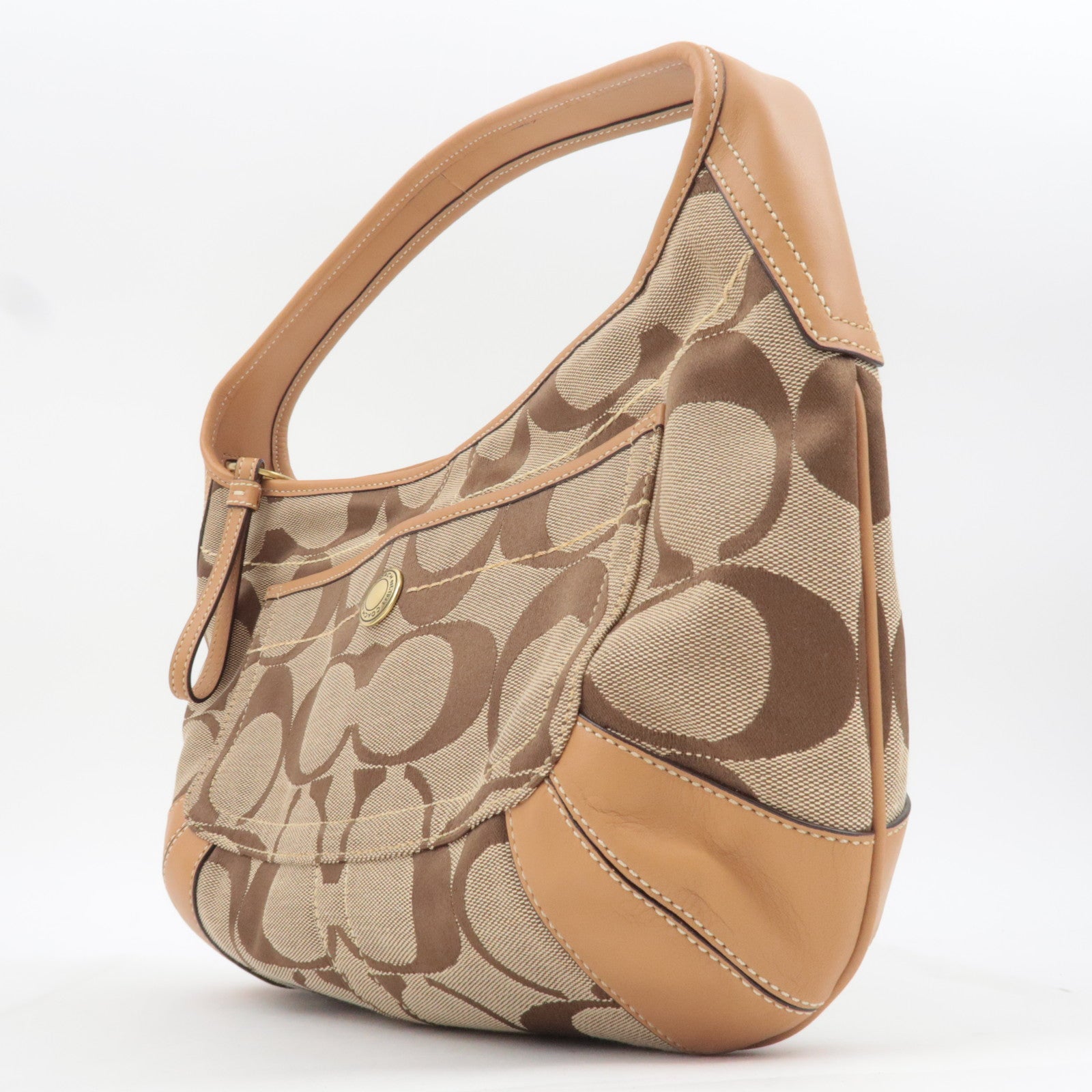 COACH Signature Canvas Leather Shoulder Bag Beige Brown 10764
