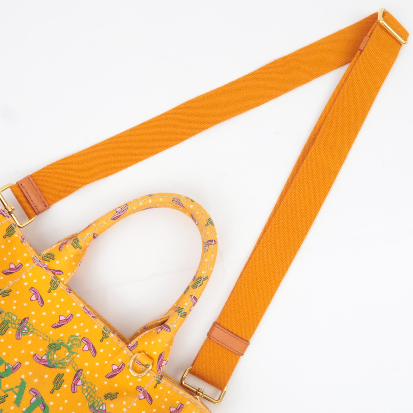 PRADA Canapa Mini Tote Bag Cactus Print Orange 1BG439