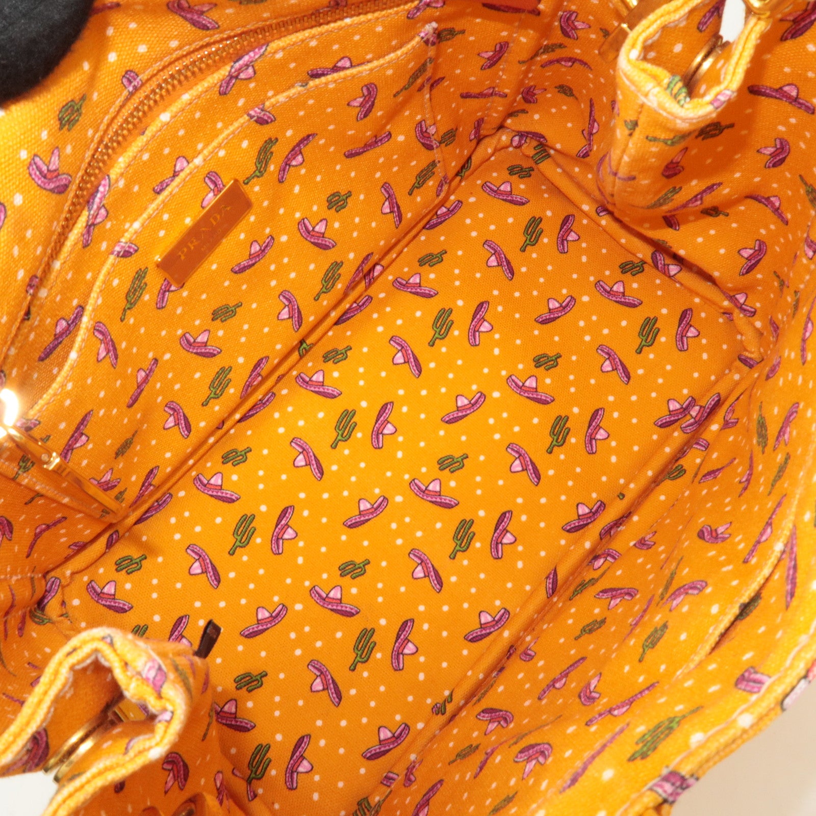 PRADA Canapa Mini Tote Bag Cactus Print Orange 1BG439