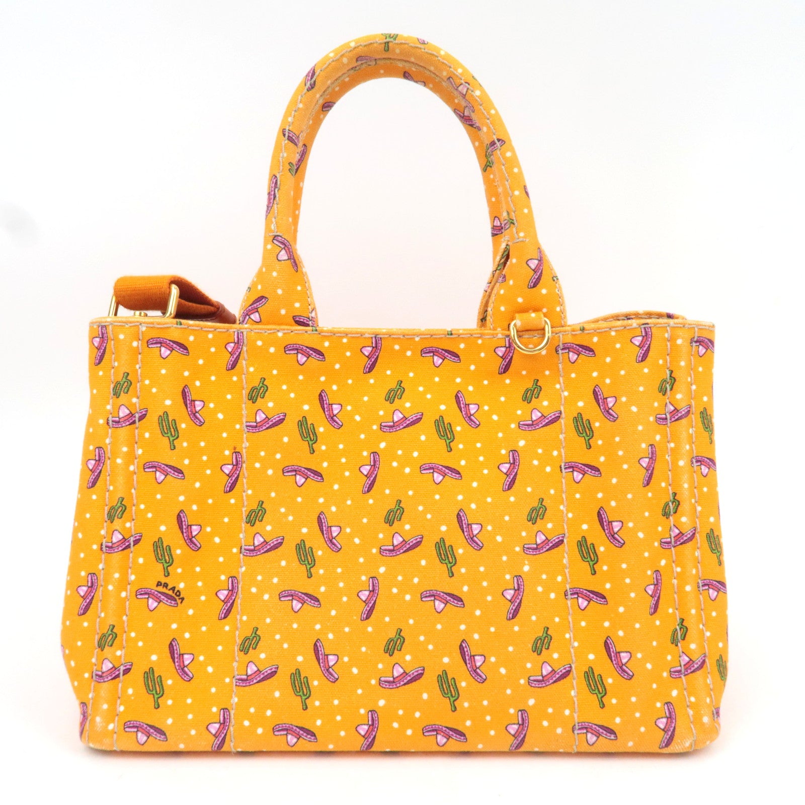 PRADA Canapa Mini Tote Bag Cactus Print Orange 1BG439
