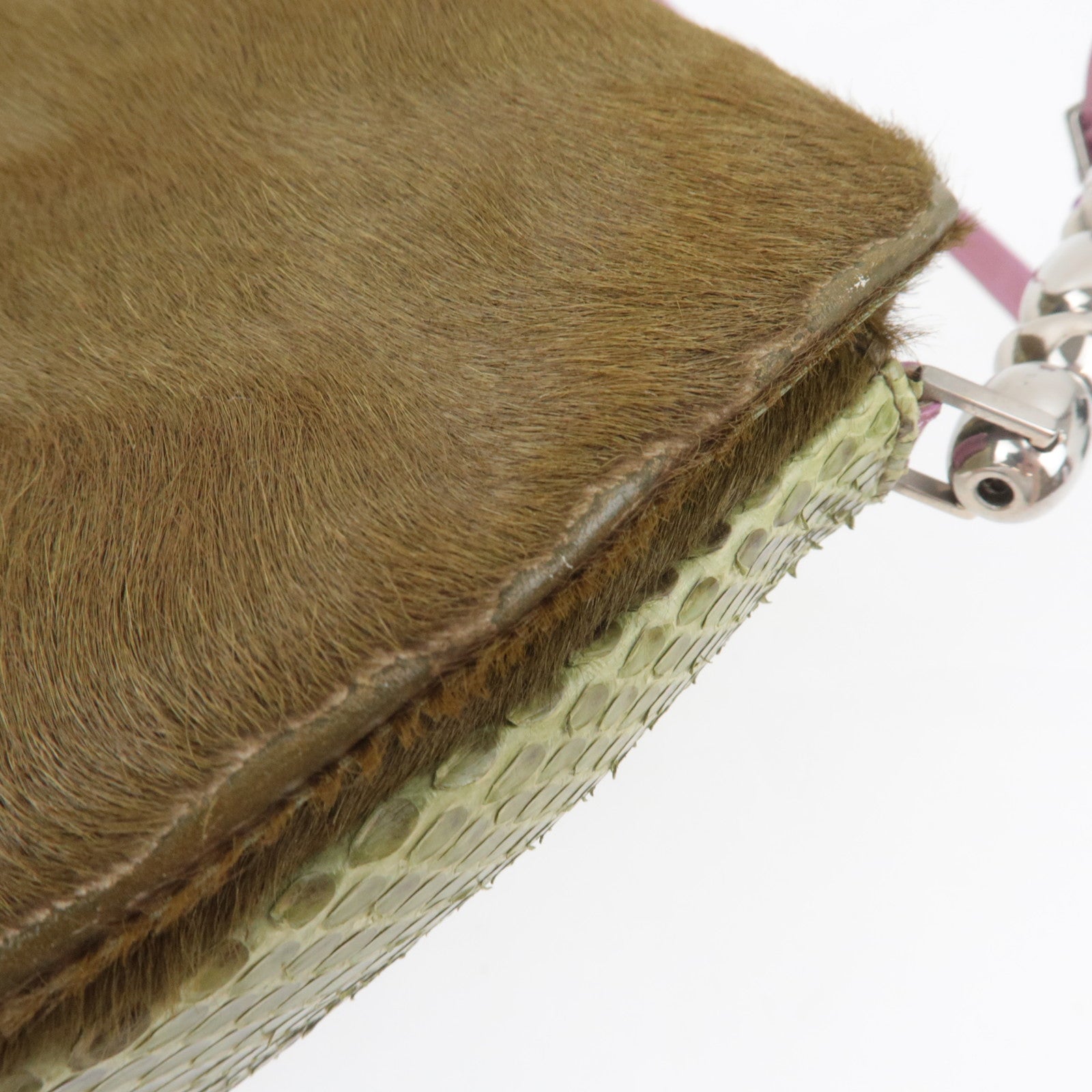 Christian Dior Maris Pearl Calf hair Patent Shoulder Bag Khaki