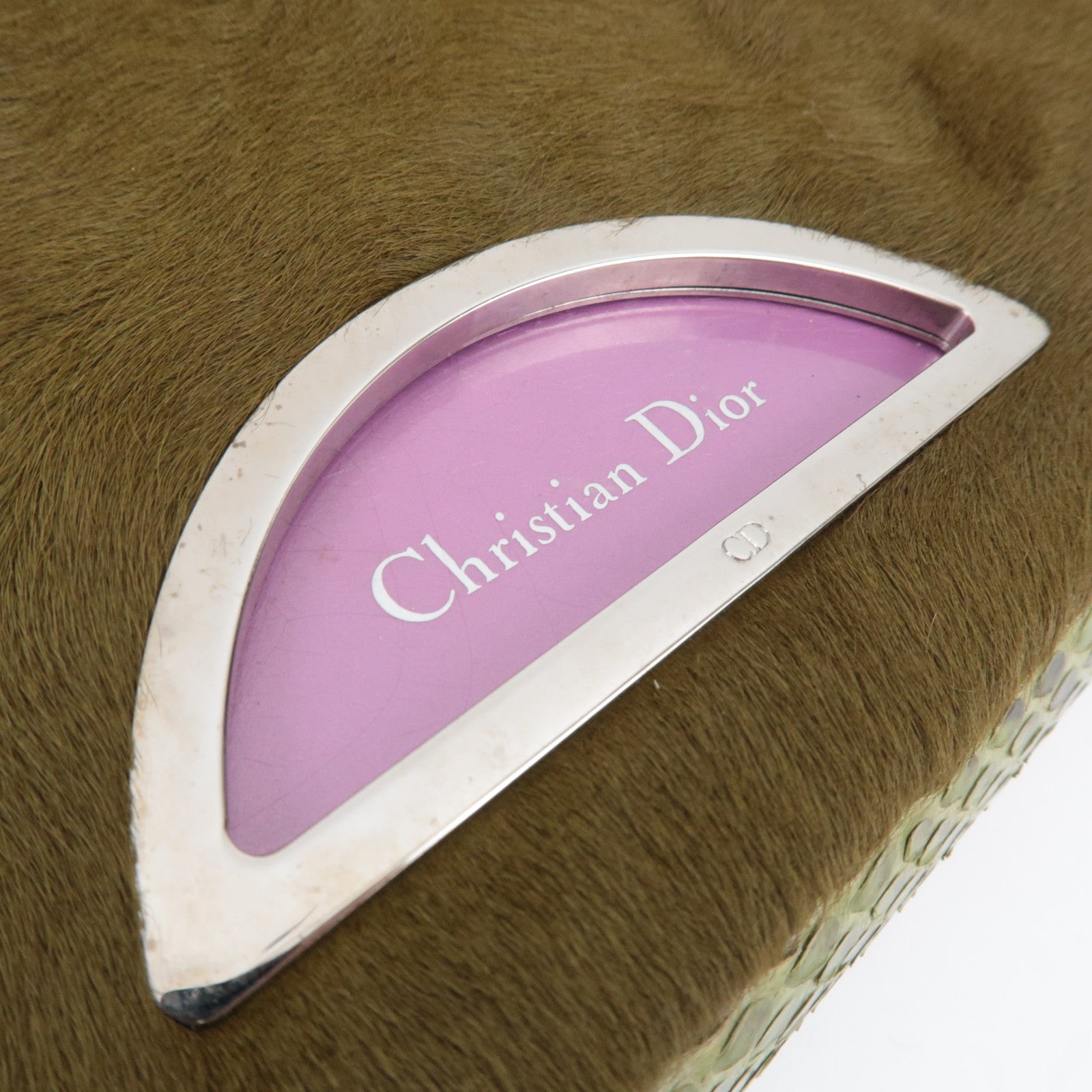 Christian Dior Maris Pearl Calf hair Patent Shoulder Bag Khaki
