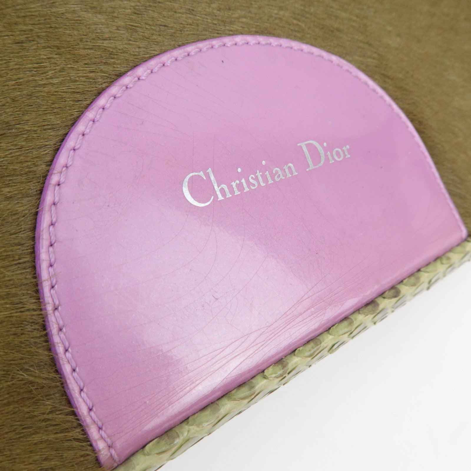 Christian Dior Maris Pearl Calf hair Patent Shoulder Bag Khaki