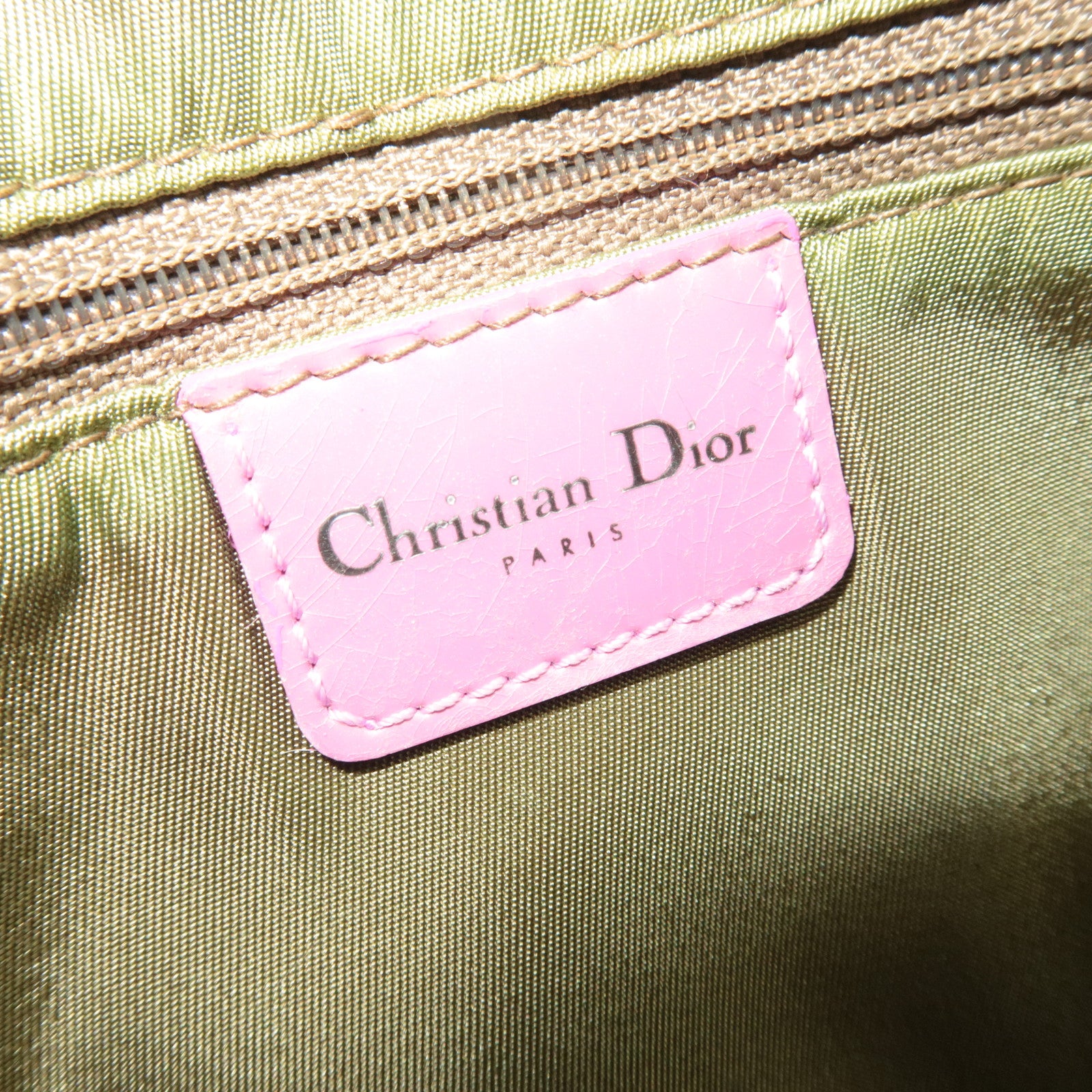 Christian Dior Maris Pearl Calf hair Patent Shoulder Bag Khaki