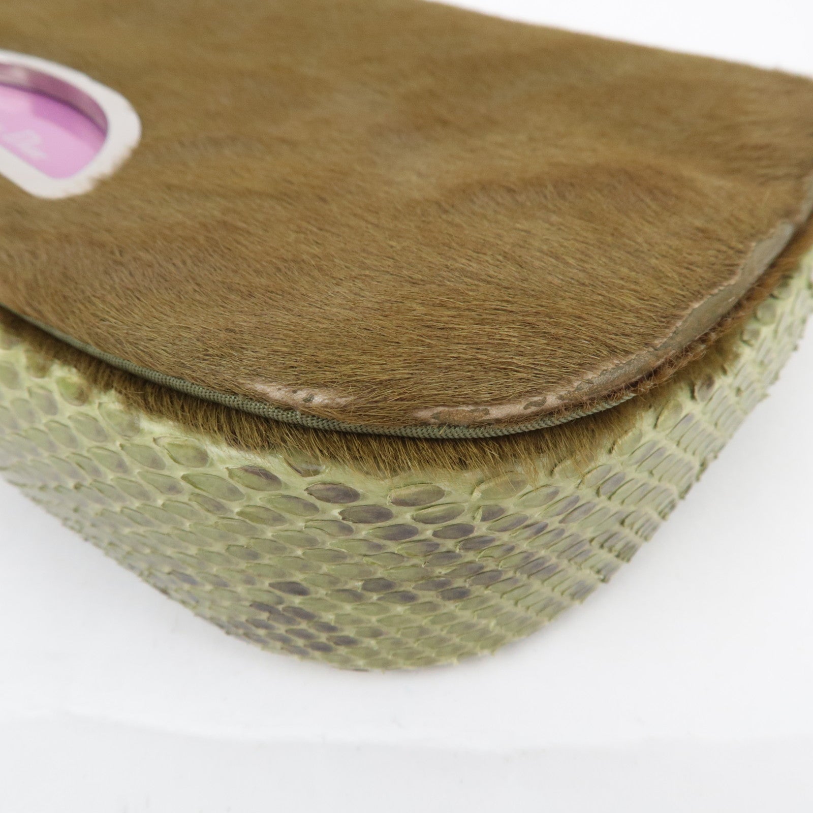 Christian Dior Maris Pearl Calf hair Patent Shoulder Bag Khaki