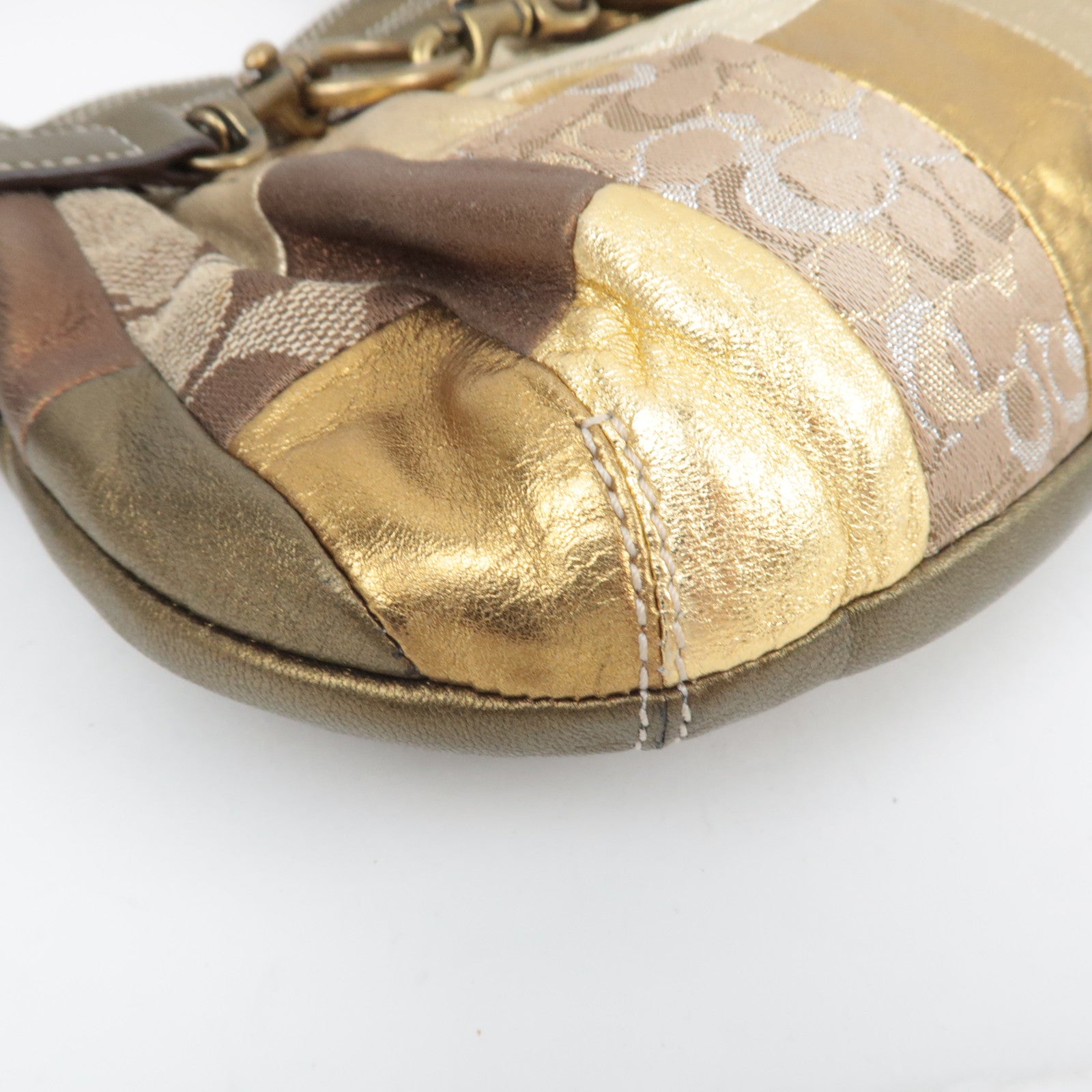 COACH Patchwork Canvas Leather Handbag Bronze Gold Beige 3572