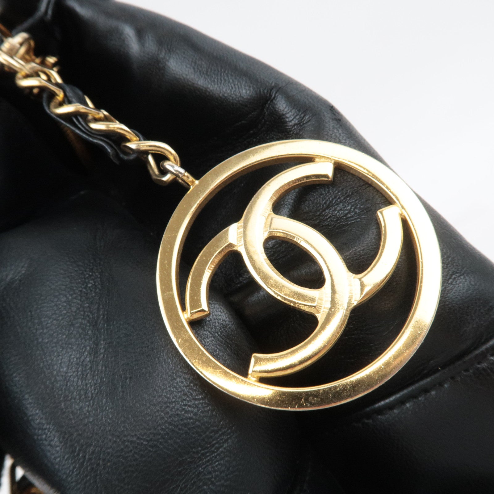 CHANEL Big Coco Mark Chain Tote Bag Lambskin Black Gold HDW