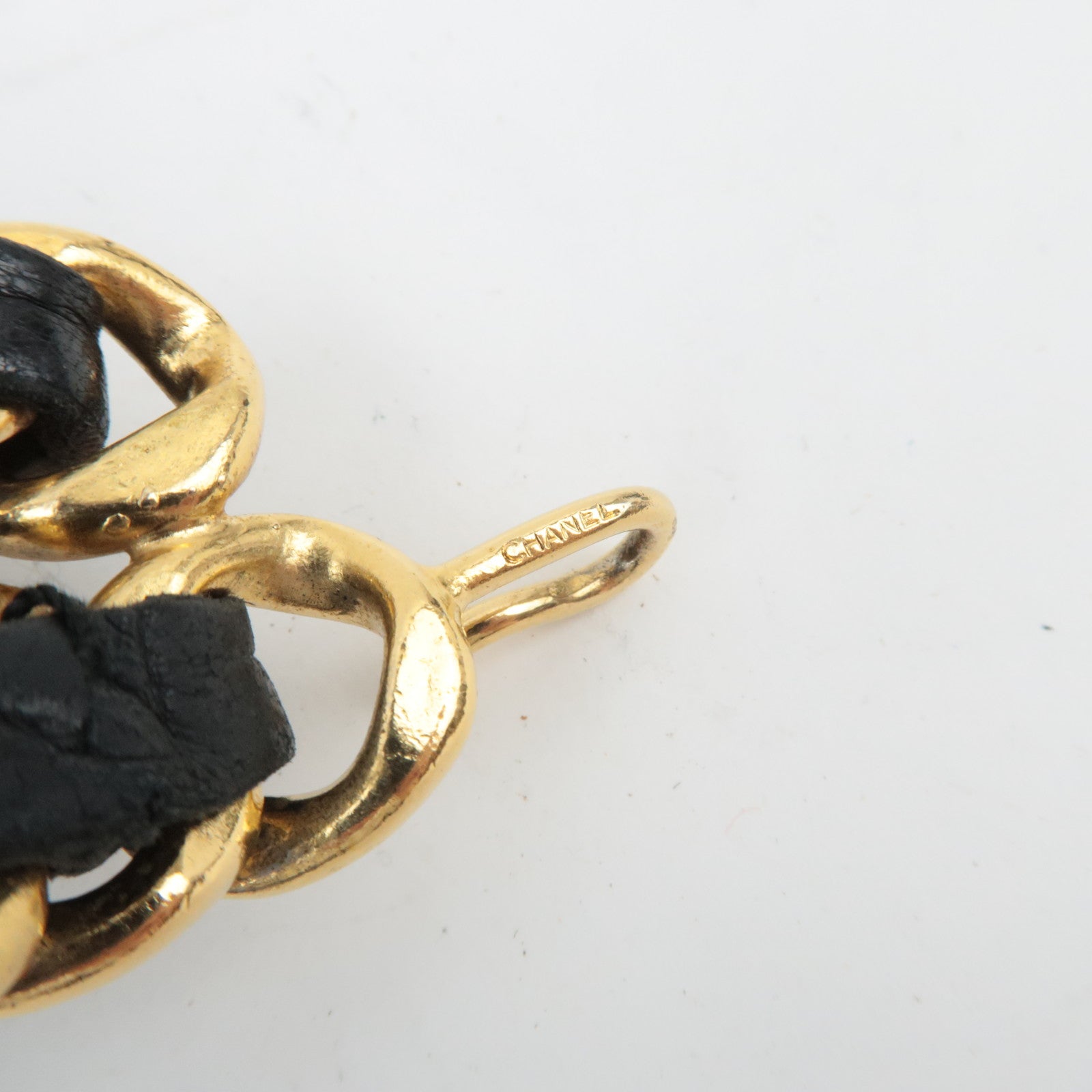 CHANEL Coin Charm Double Leather Chain Belt Waist Around 83cm Gold Black