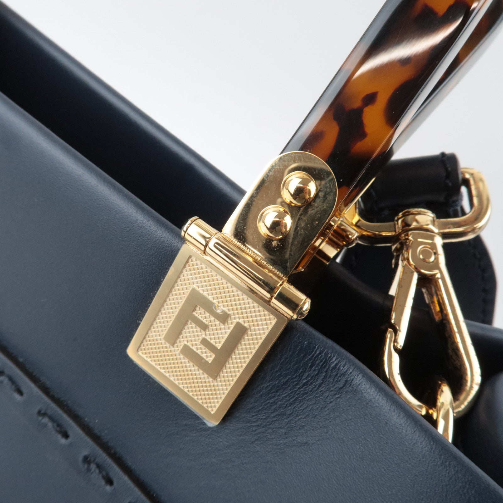 FENDI Sunshine Medium 2Way Leather Tote Bag Dark Navy 8BH386