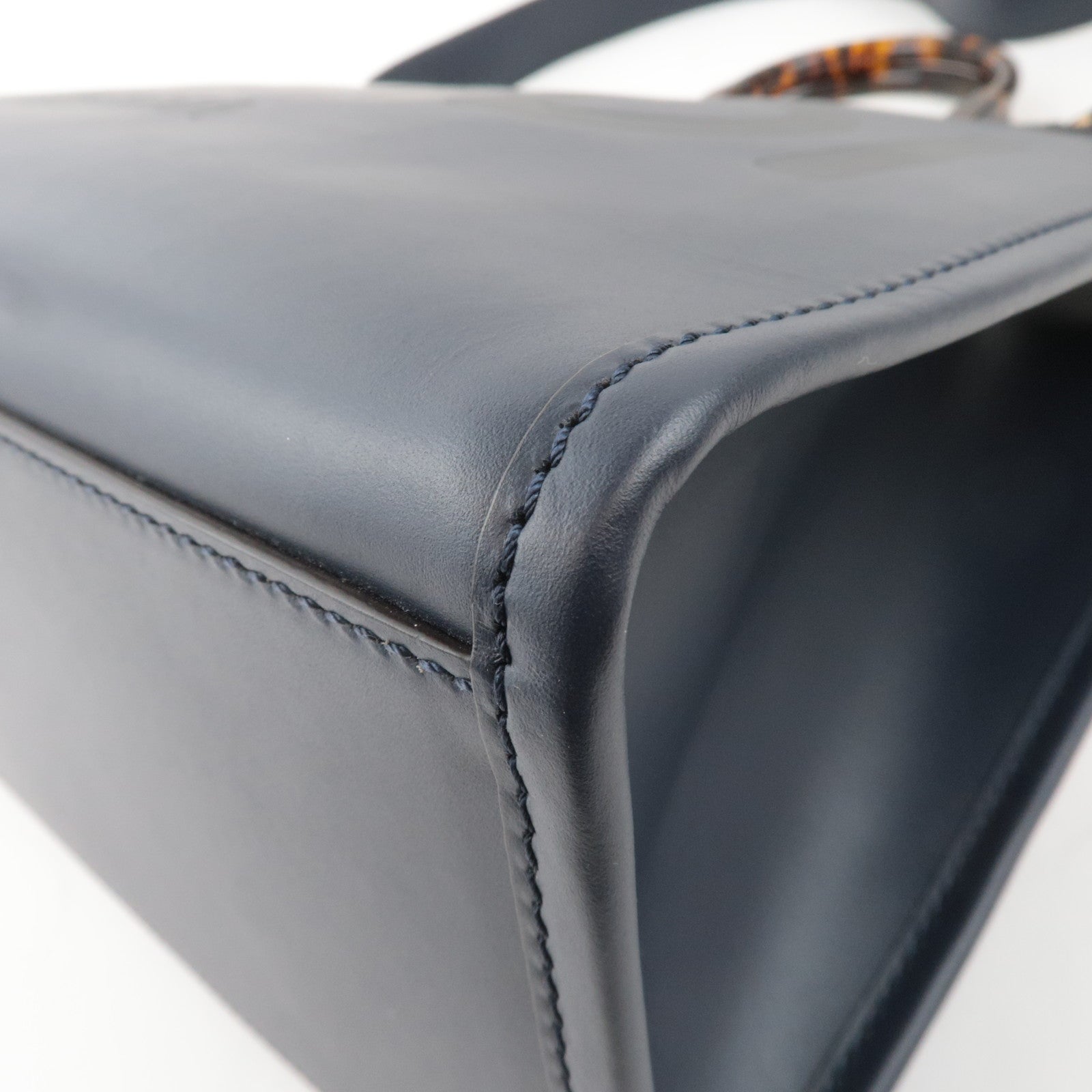 FENDI Sunshine Medium 2Way Leather Tote Bag Dark Navy 8BH386