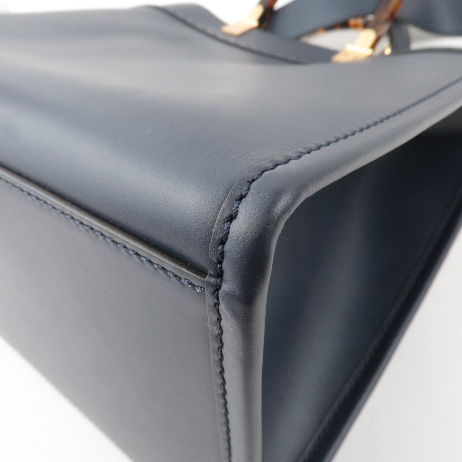 FENDI Sunshine Medium 2Way Leather Tote Bag Dark Navy 8BH386