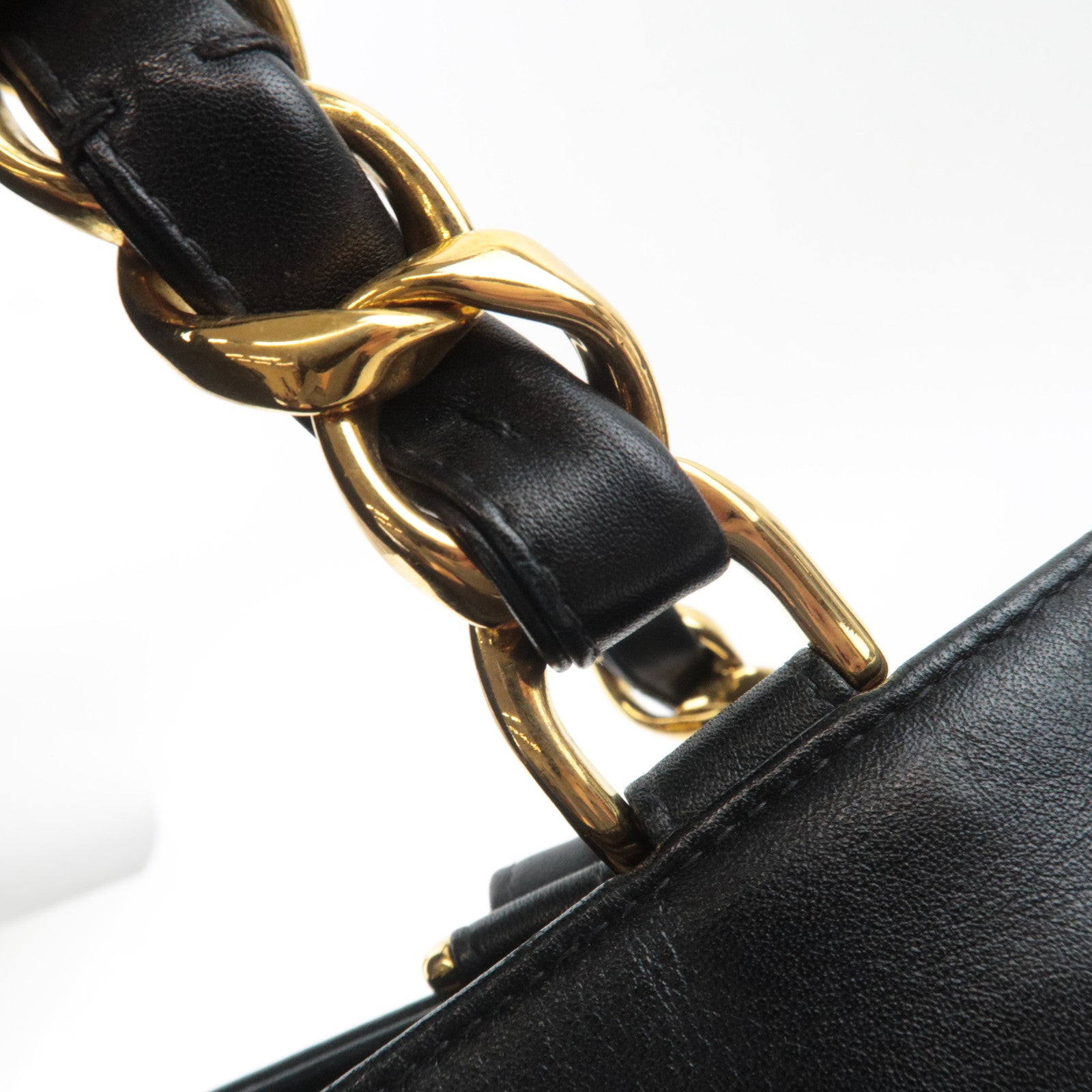 CHANEL Big Coco Mark Chain Tote Bag Lambskin Black Gold HDW