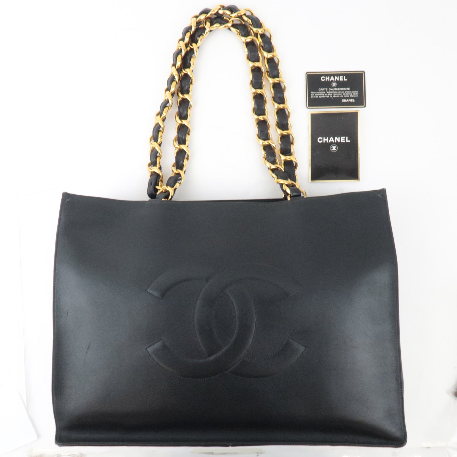 CHANEL Big Coco Mark Chain Tote Bag Lambskin Black Gold HDW