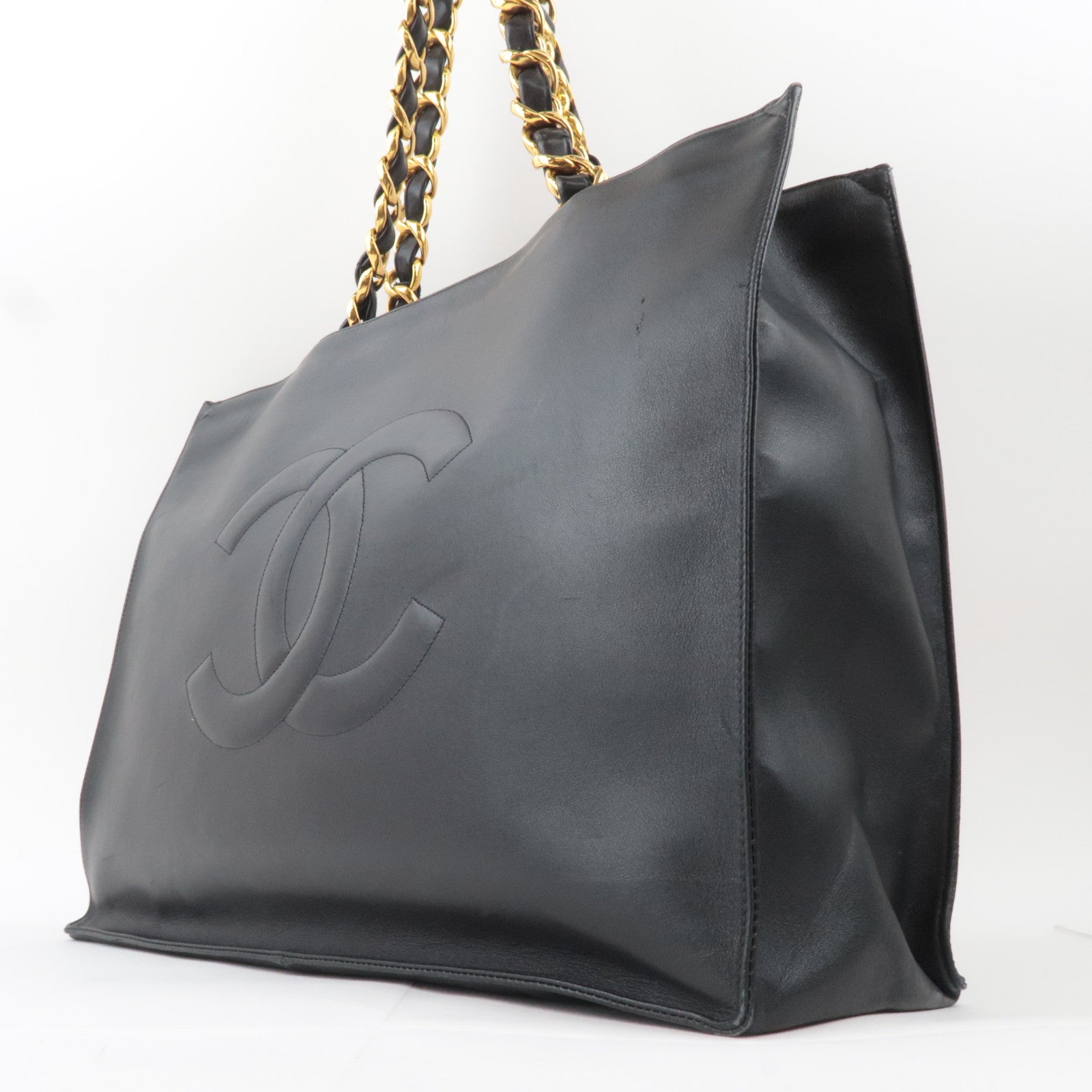 CHANEL Big Coco Mark Chain Tote Bag Lambskin Black Gold HDW