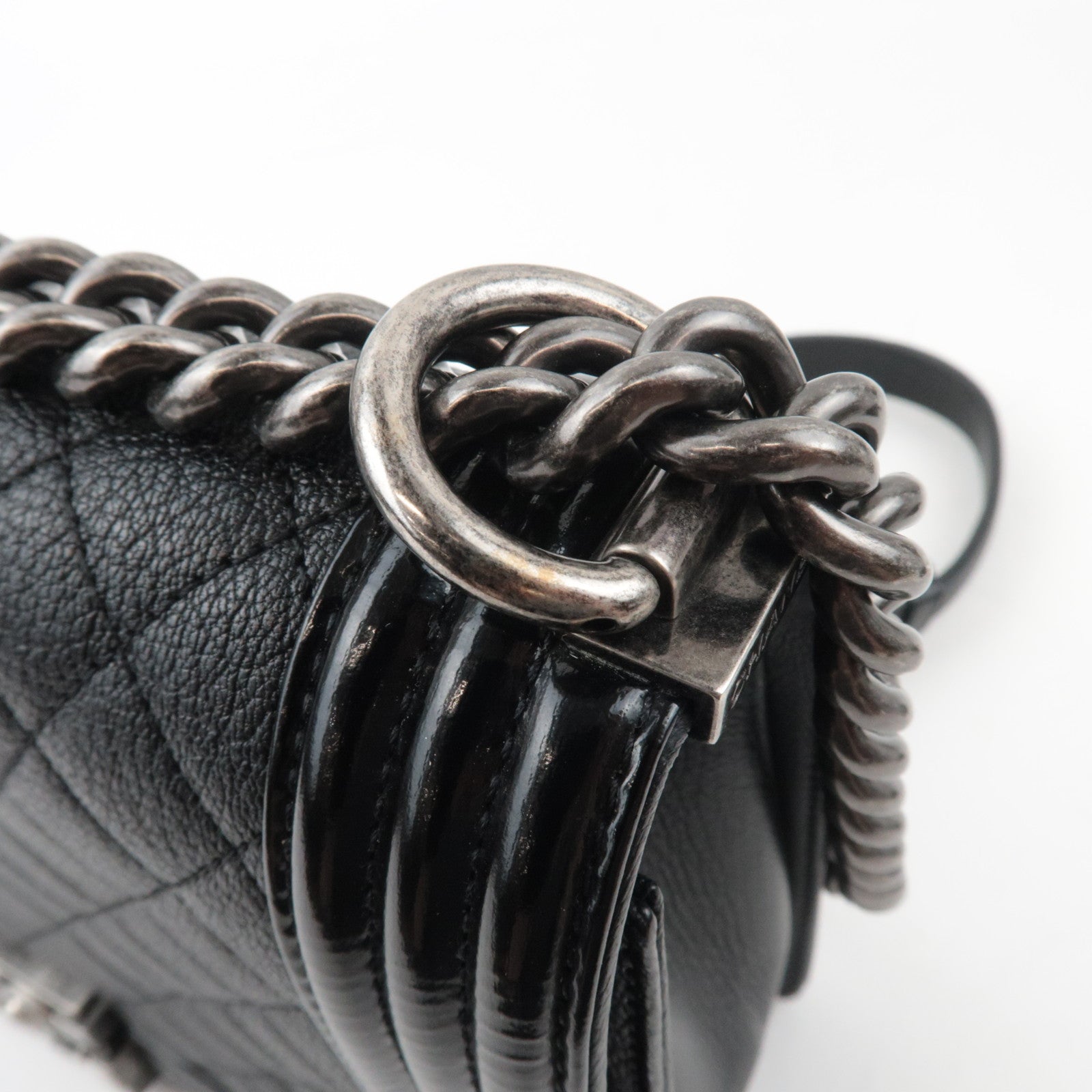 CHANEL Boy Chanel 28 Leather Chain Shoulder Bag Black Vintage Silver HDW