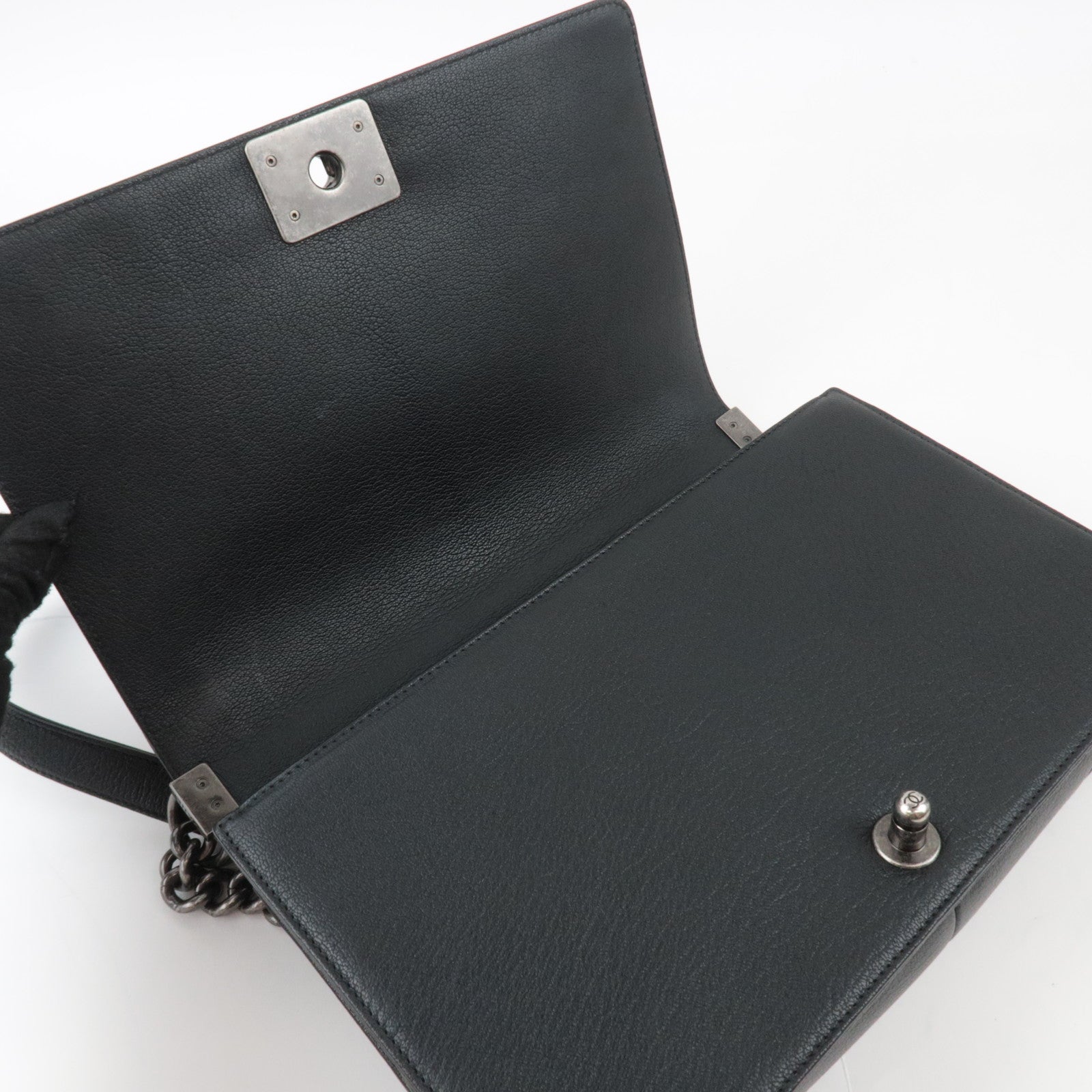 CHANEL Boy Chanel 28 Leather Chain Shoulder Bag Black Vintage Silver HDW