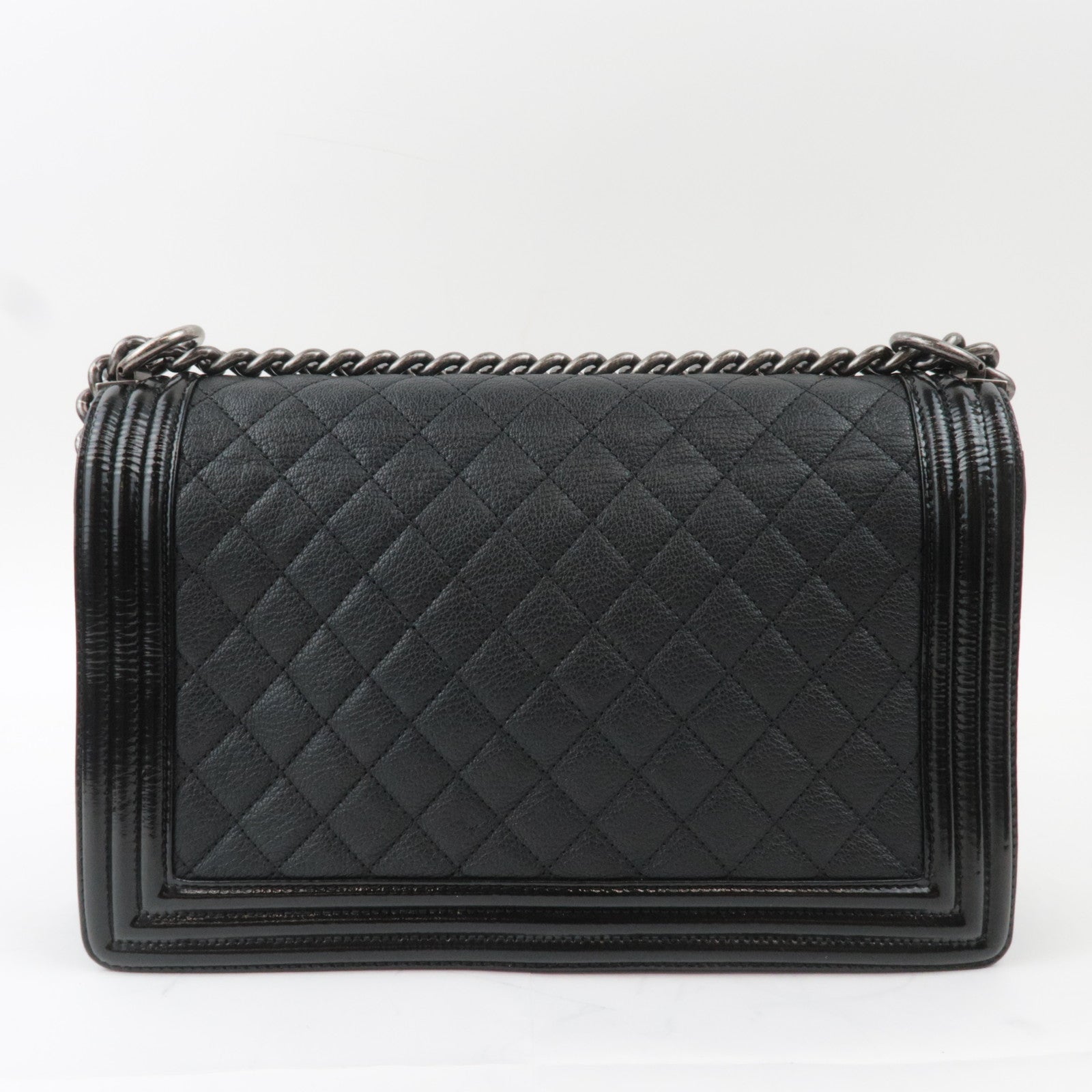CHANEL Boy Chanel 28 Leather Chain Shoulder Bag Black Vintage Silver HDW