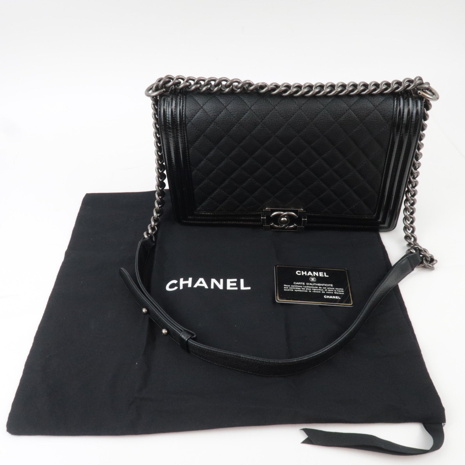 CHANEL Boy Chanel 28 Leather Chain Shoulder Bag Black Vintage Silver HDW