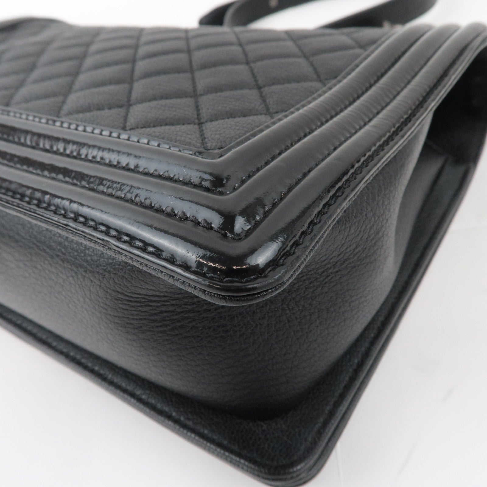 CHANEL Boy Chanel 28 Leather Chain Shoulder Bag Black Vintage Silver HDW