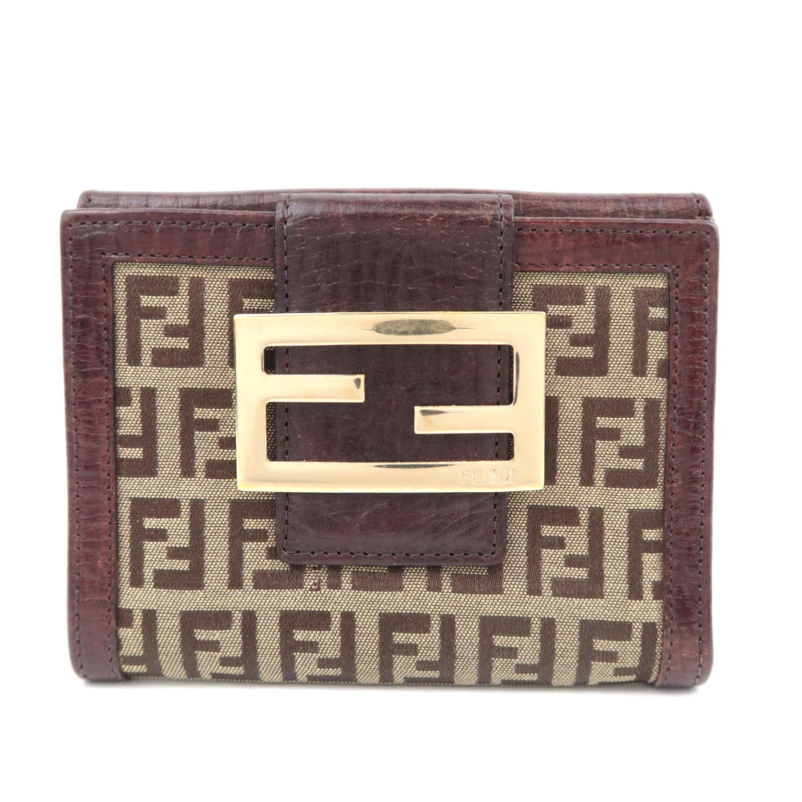 FENDI Zucchino Canvas Leather Wallet Beige Brown 8M003589569
