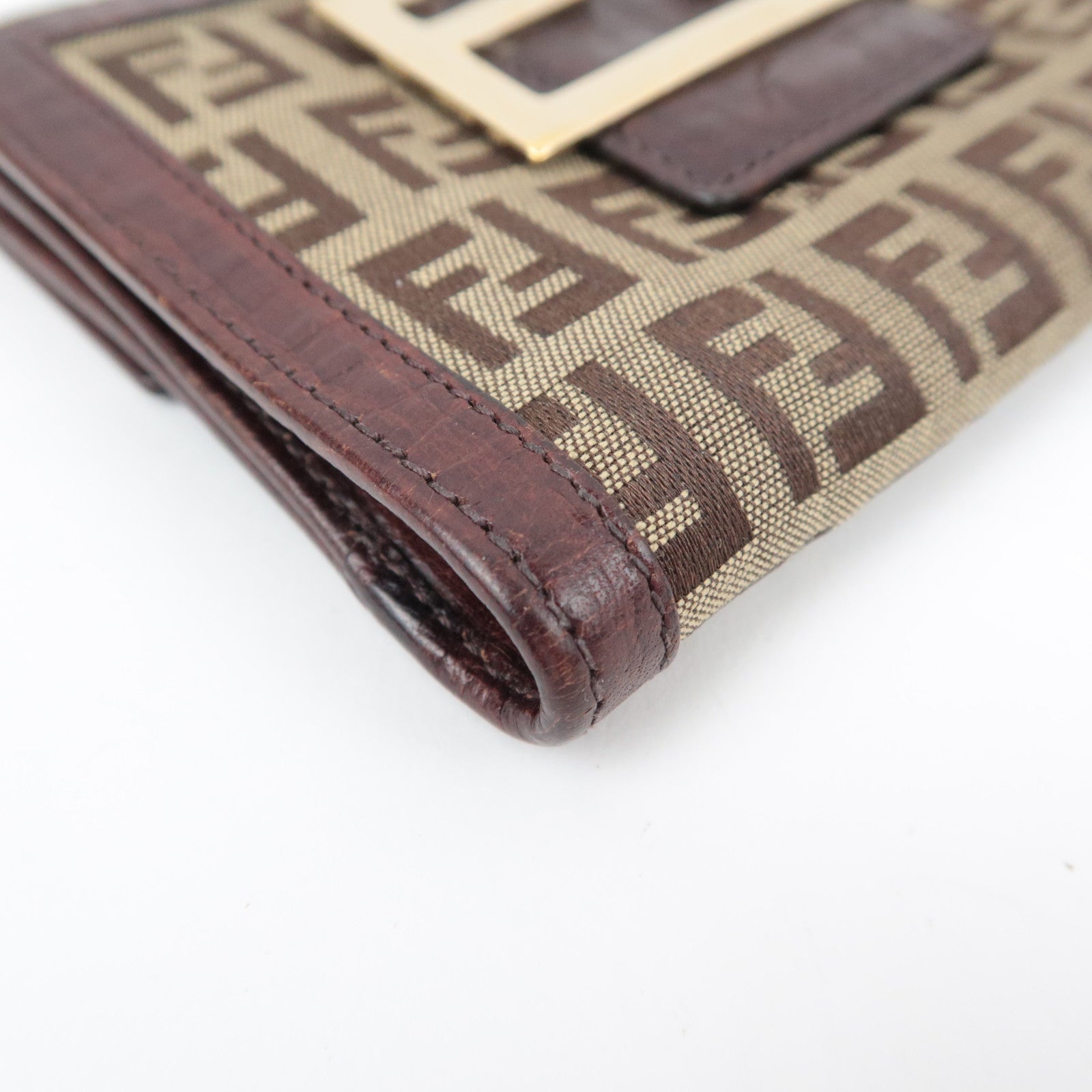 FENDI Zucchino Canvas Leather Wallet Beige Brown 8M0035
