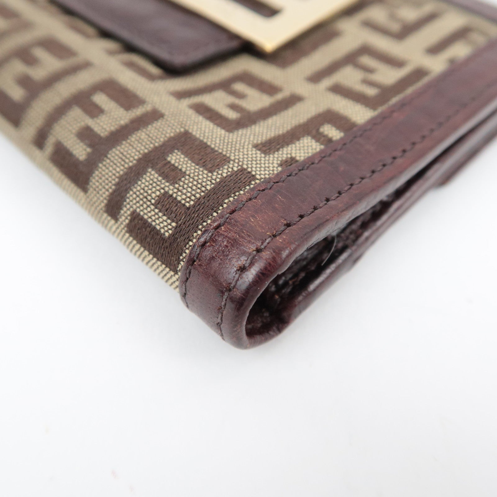 FENDI Zucchino Canvas Leather Wallet Beige Brown 8M0035