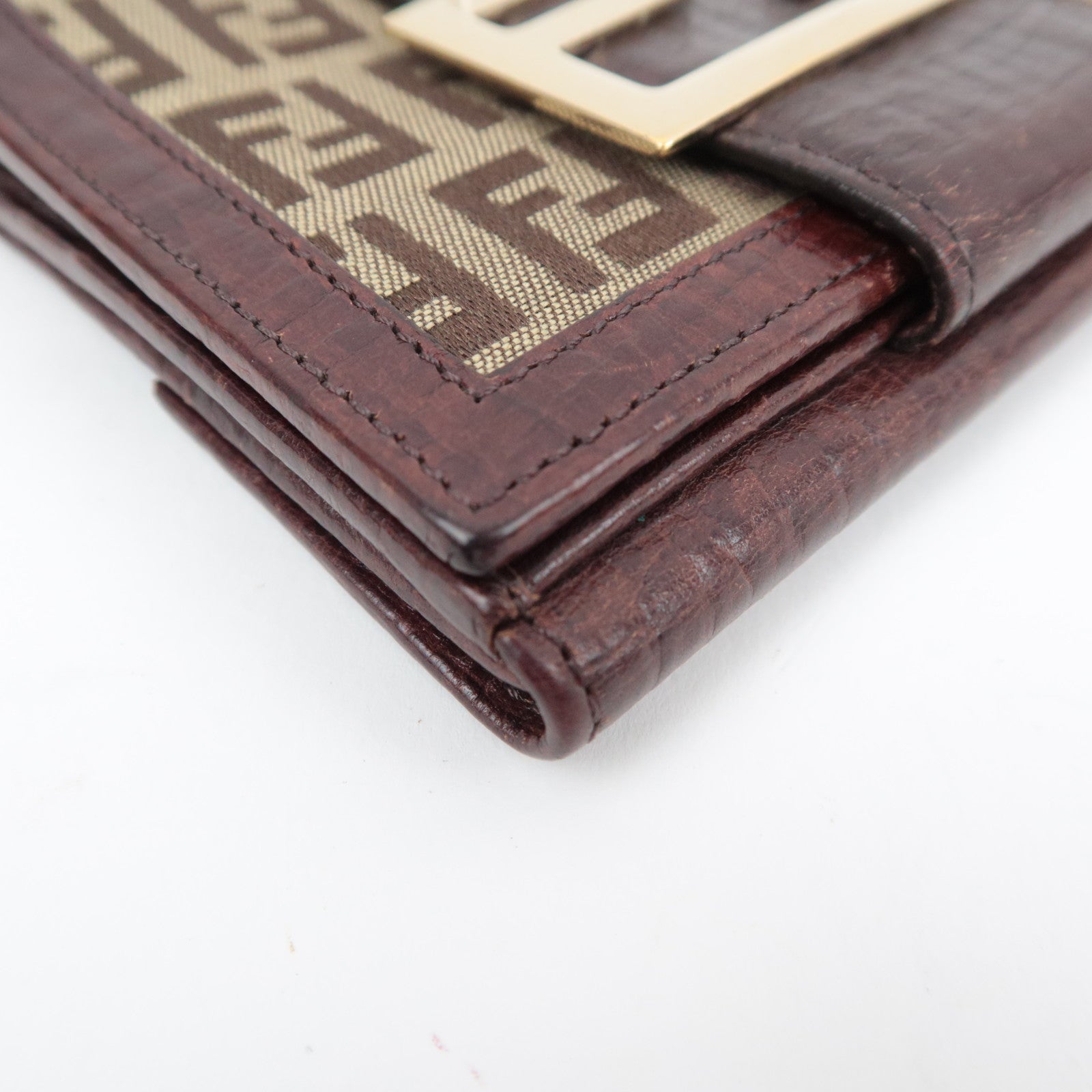 FENDI Zucchino Canvas Leather Wallet Beige Brown 8M0035