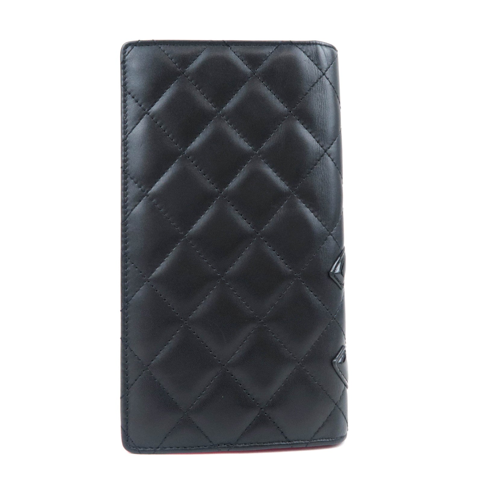 CHANEL Cambon Line Long Wallet Lambskin Patent Black