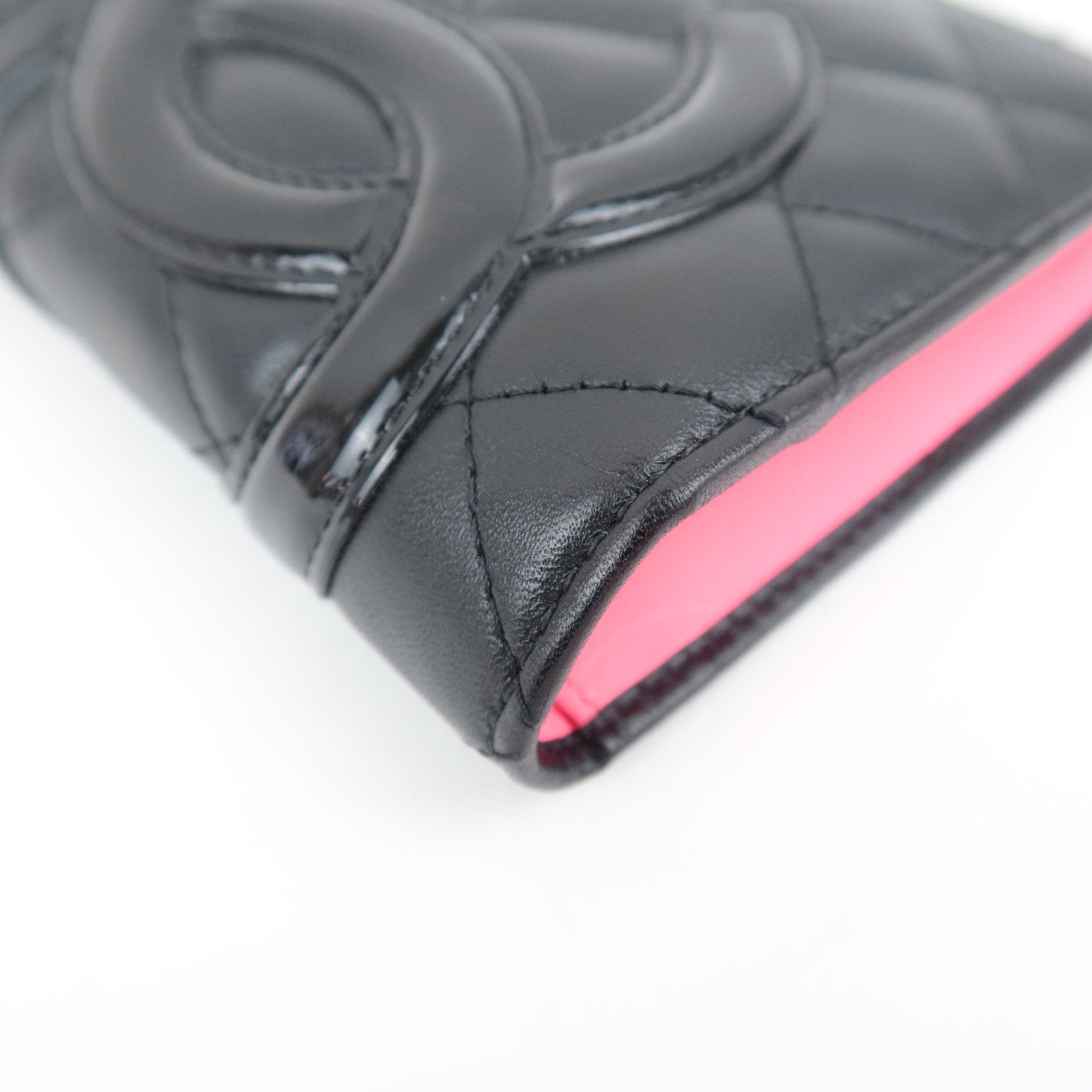 CHANEL Cambon Line Long Wallet Lambskin Patent Black