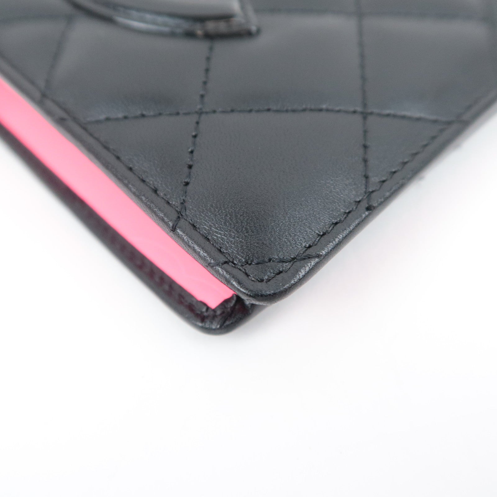 CHANEL Cambon Line Long Wallet Lambskin Patent Black