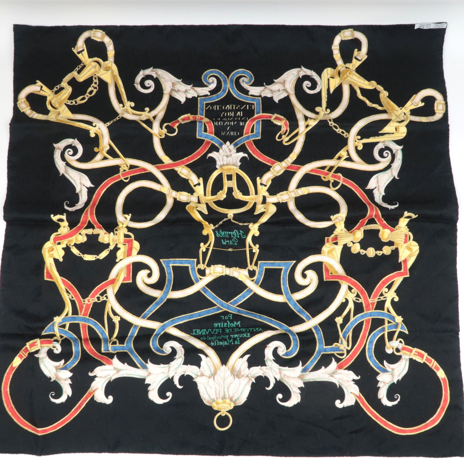 HERMES Carre 90 Scarf L'INSTRVCTION DV ROY 100% Silk Black