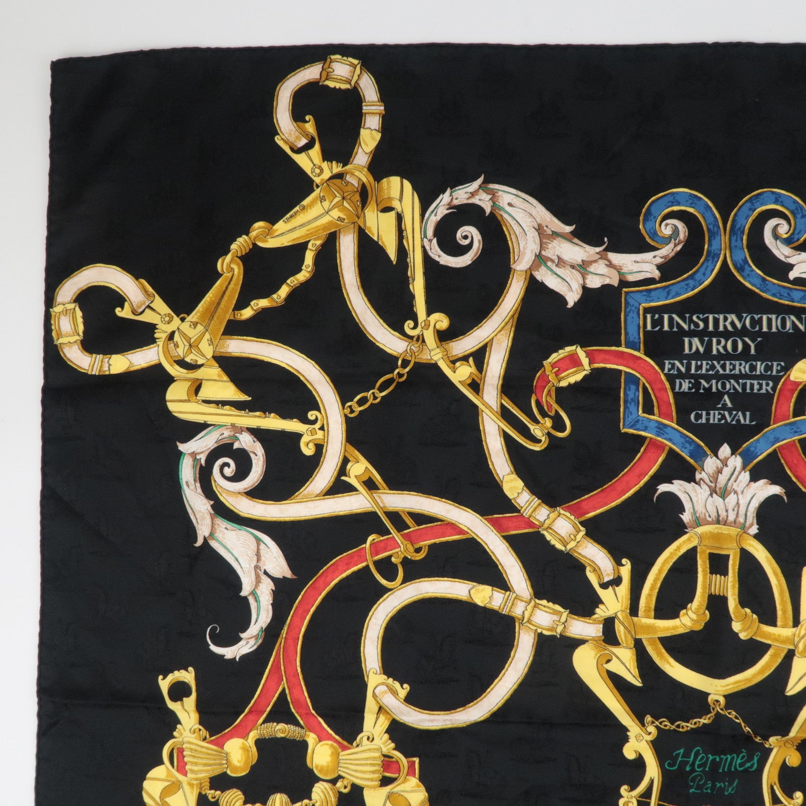 HERMES Carre 90 Scarf L'INSTRVCTION DV ROY 100% Silk Black