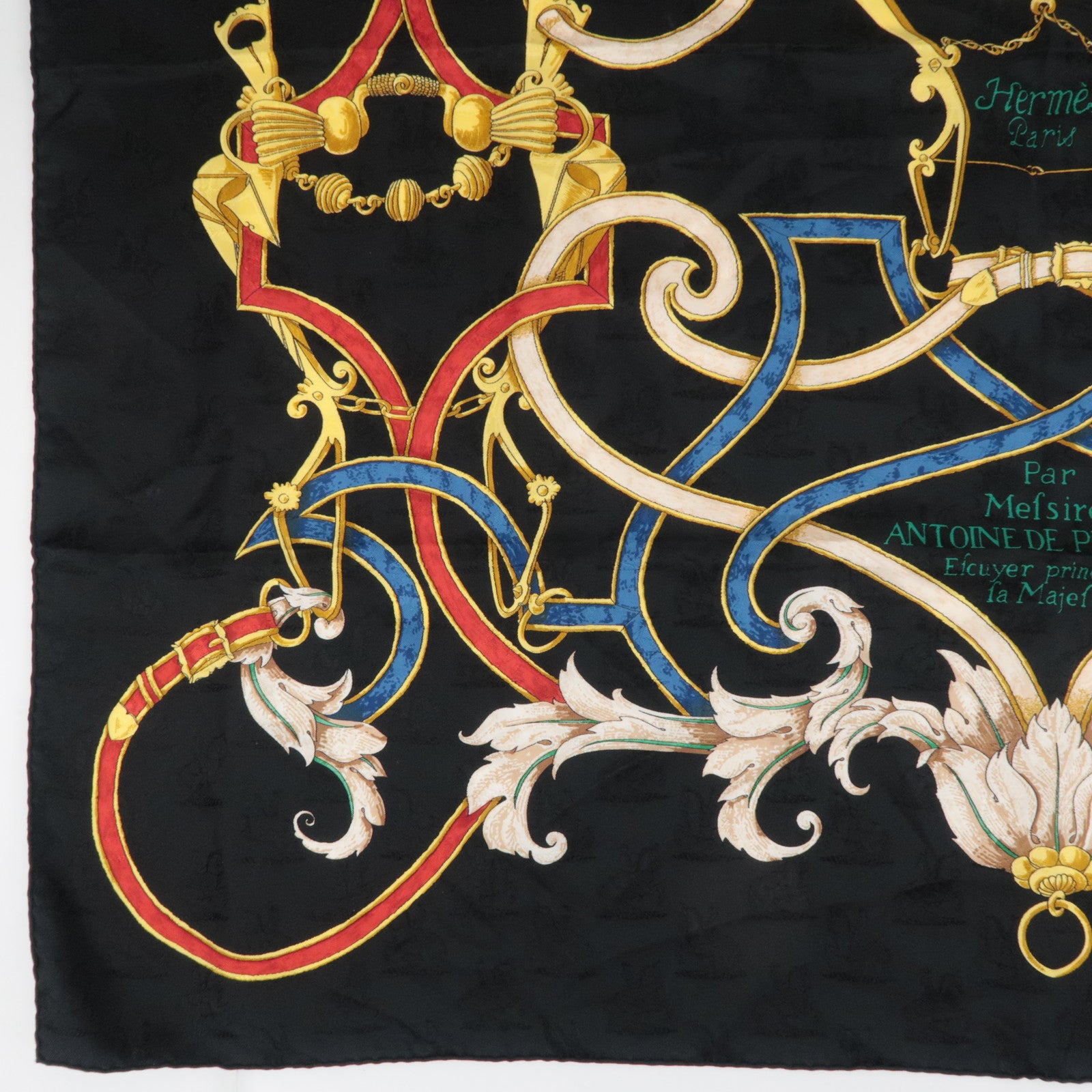 HERMES Carre 90 Scarf L'INSTRVCTION DV ROY 100% Silk Black