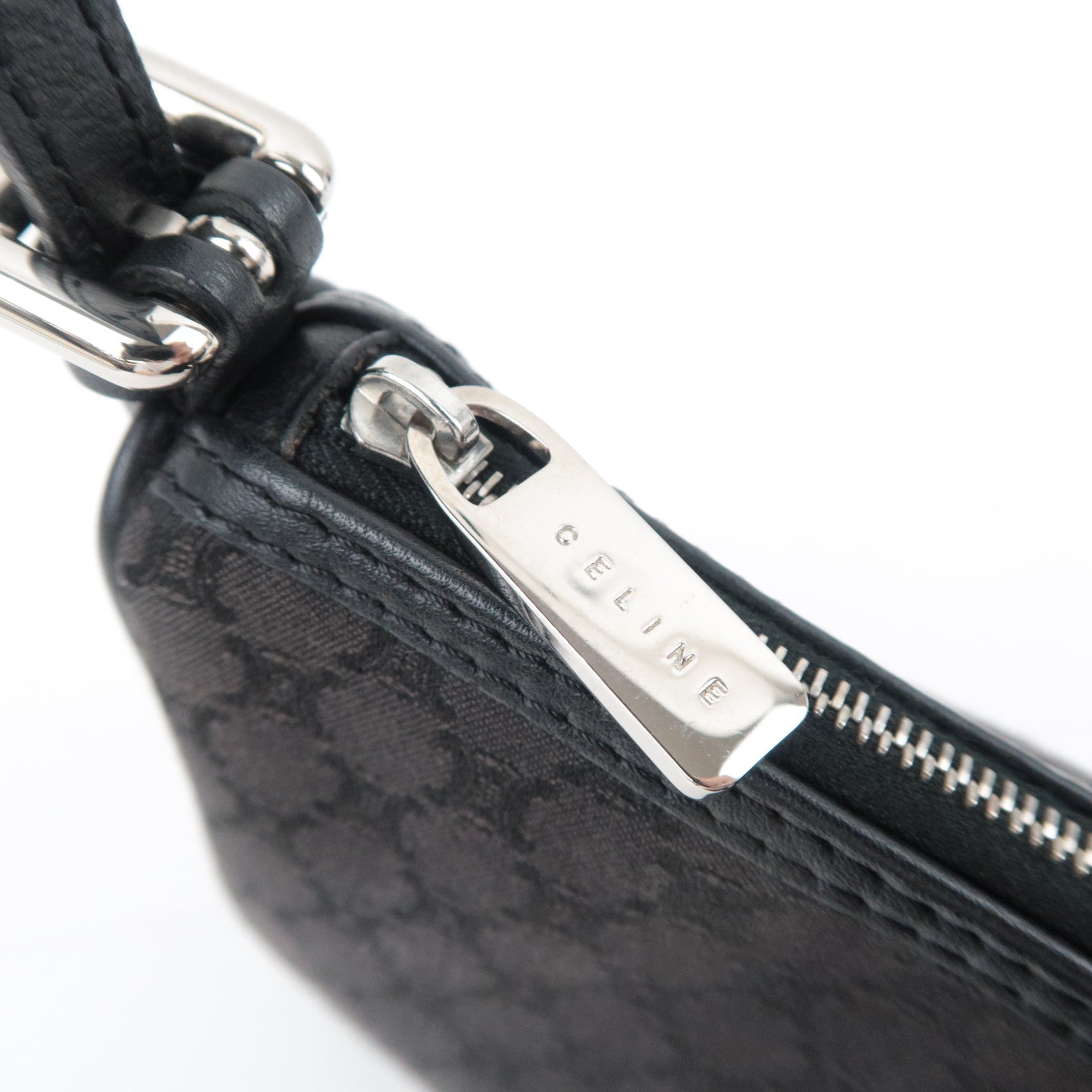 CELINE Macadam Canvas Leather Shoulder Bag Black