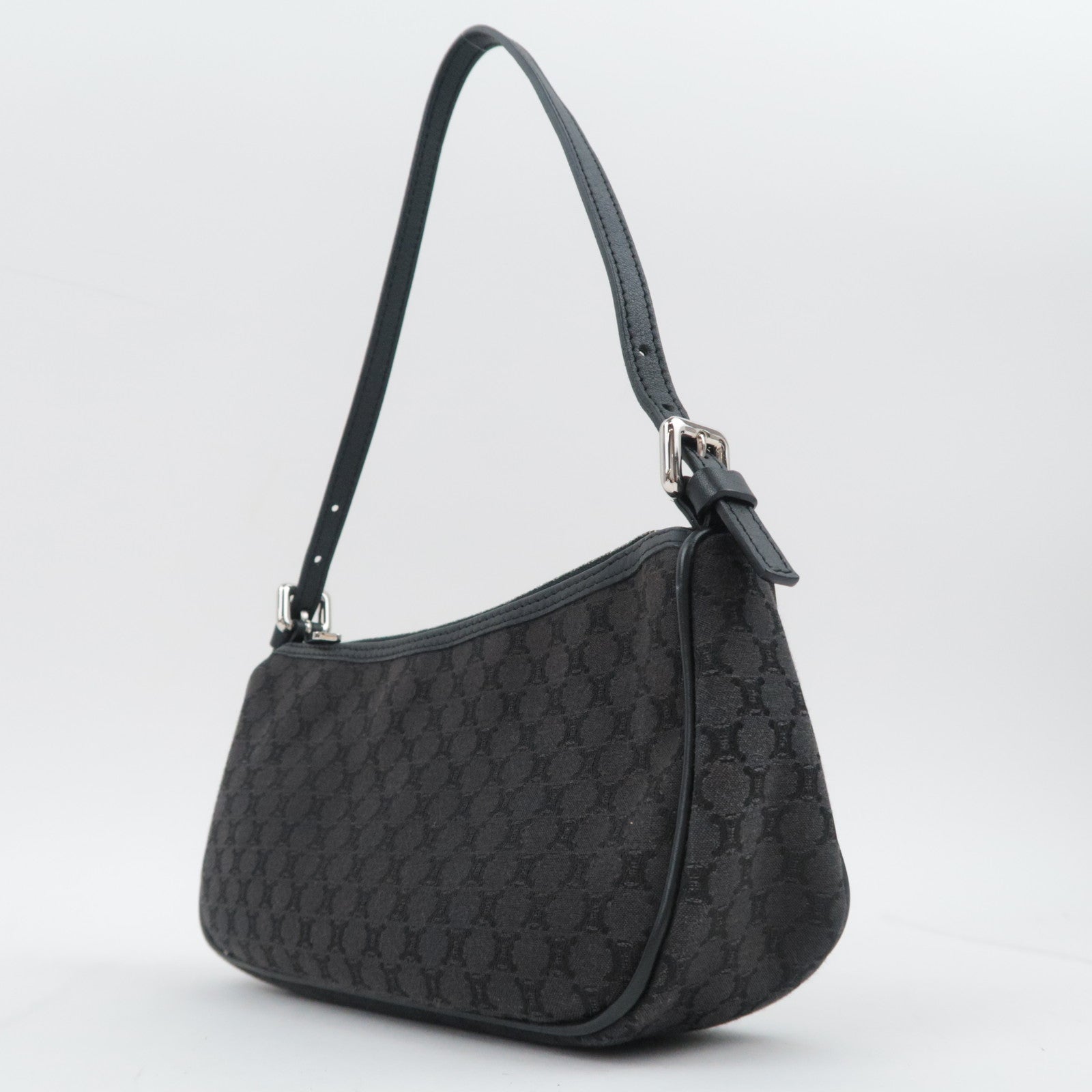 CELINE Macadam Canvas Leather Shoulder Bag Black