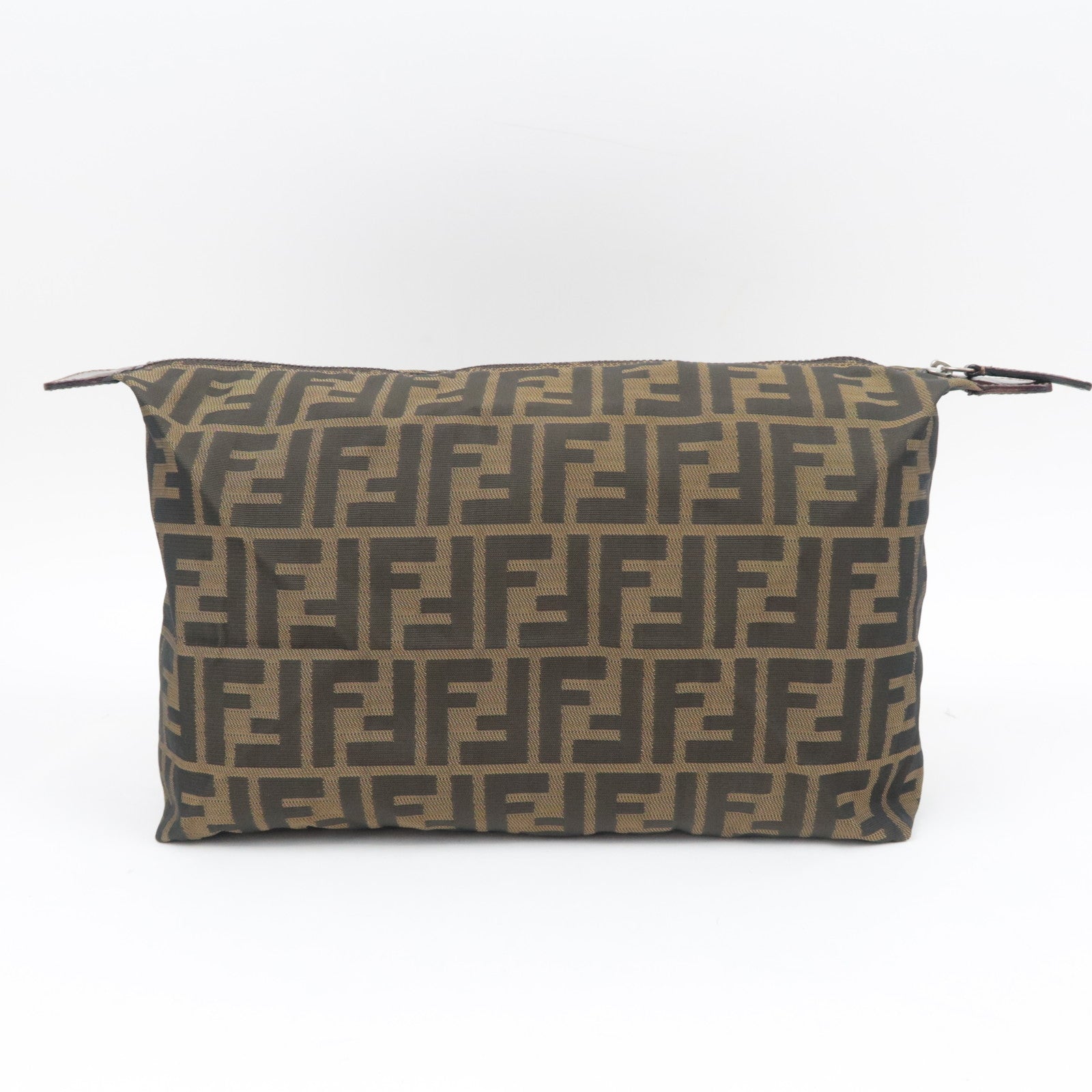 FENDI Zucca Canvas Leather Pouch Brown Black 26545